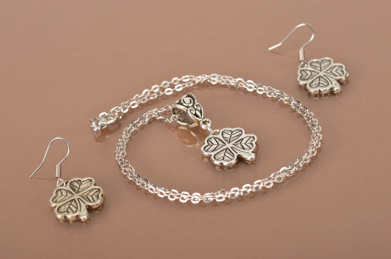 Unusual handmade jewelry set metal earrings metal pendant designer accessories photo 3