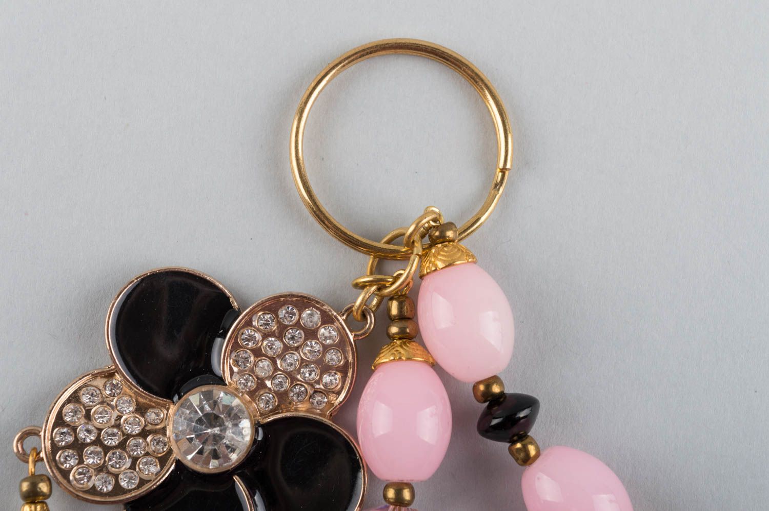 Women's handmade designer brass keychain with glass beads and natural stone photo 2