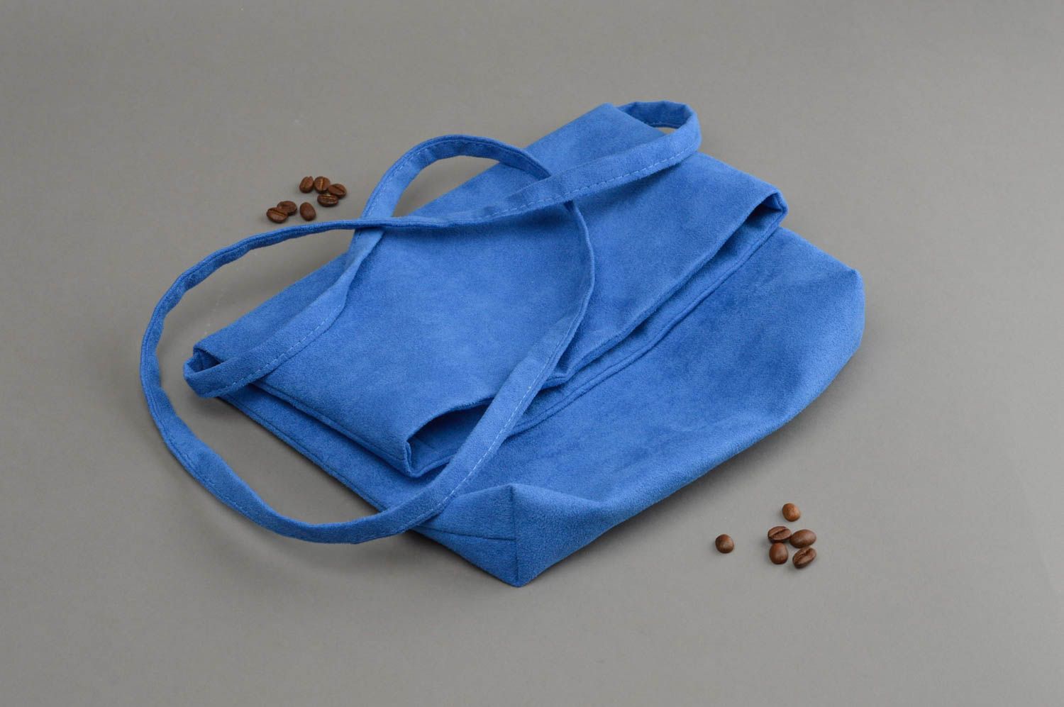 Originelle blaue Tasche handmade aus künstlichem Wildleder und Baumwolle  foto 1