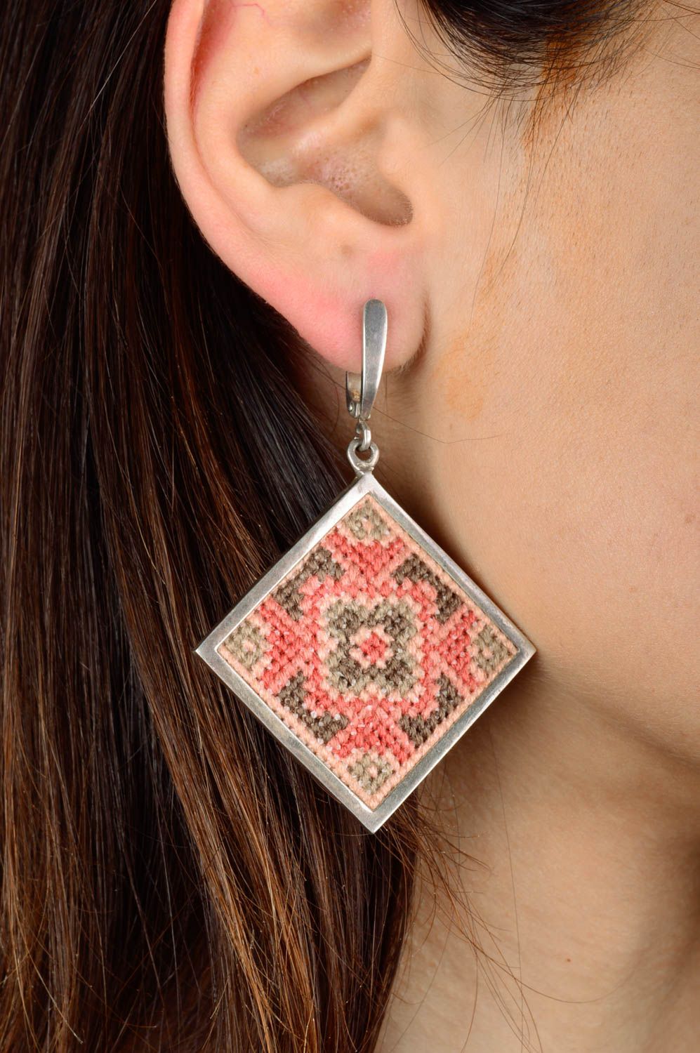 Handmade earrings gift for women earrings in silver frame unusual jewelry photo 4
