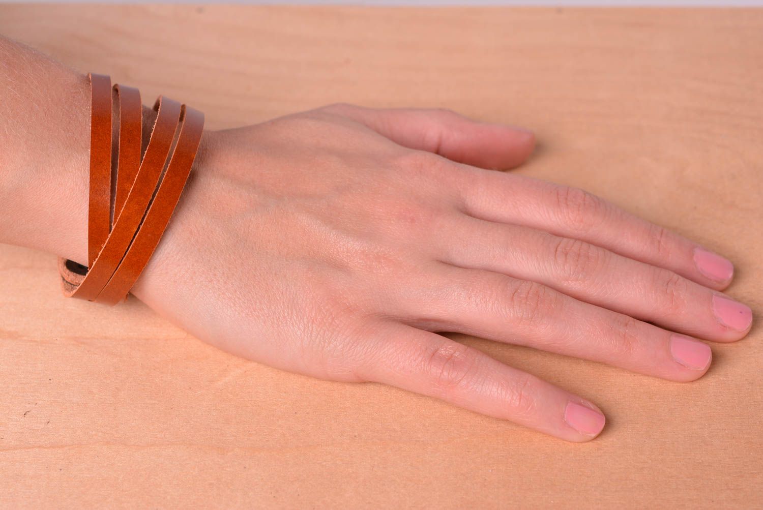 Handmade designer leather bracelet unusual wrist bracelet elegant jewelry photo 2