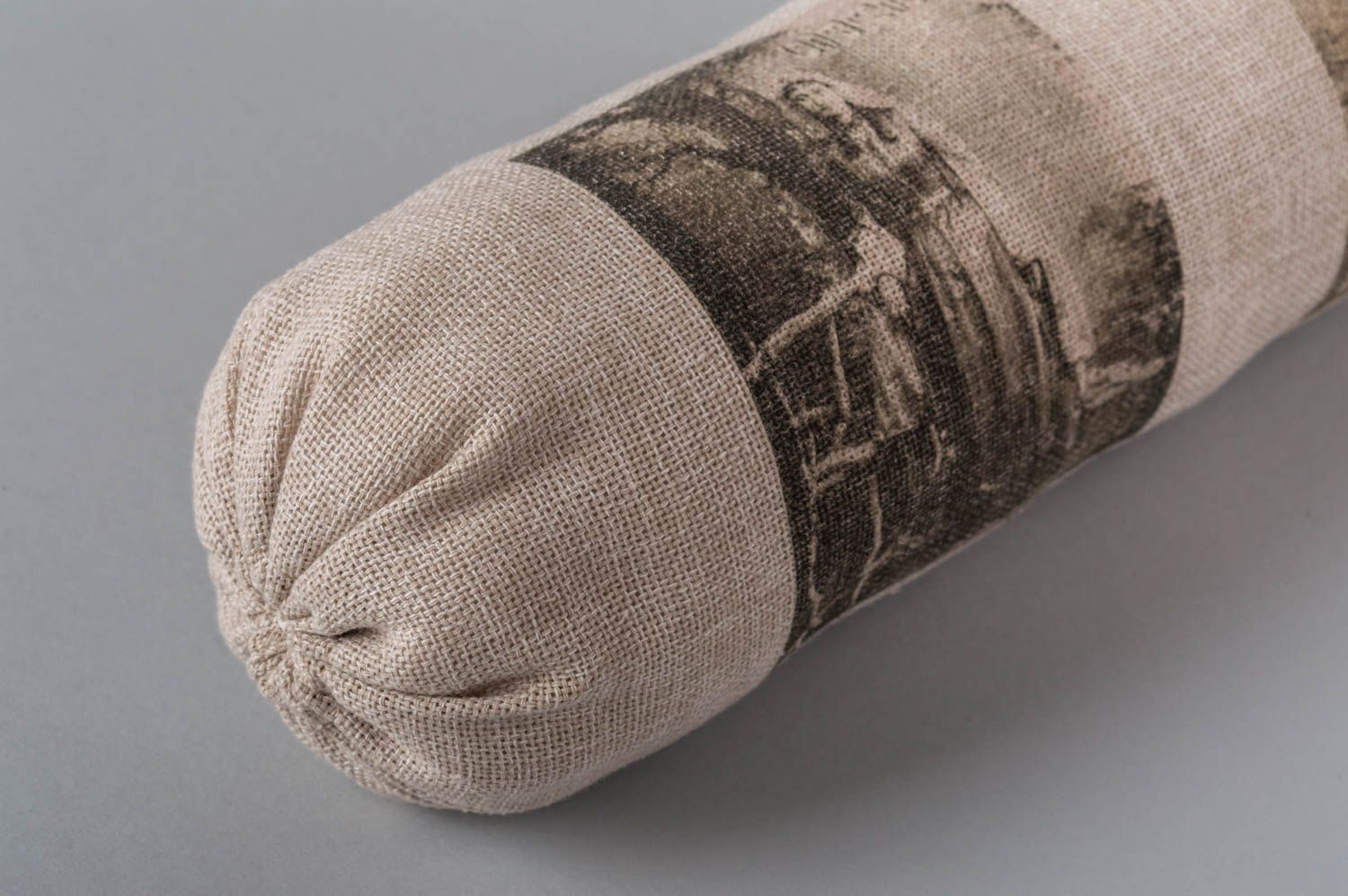 Подушка из мешковины с принтом в ретро-стиле винтажная длинная ручной работы фото 3
