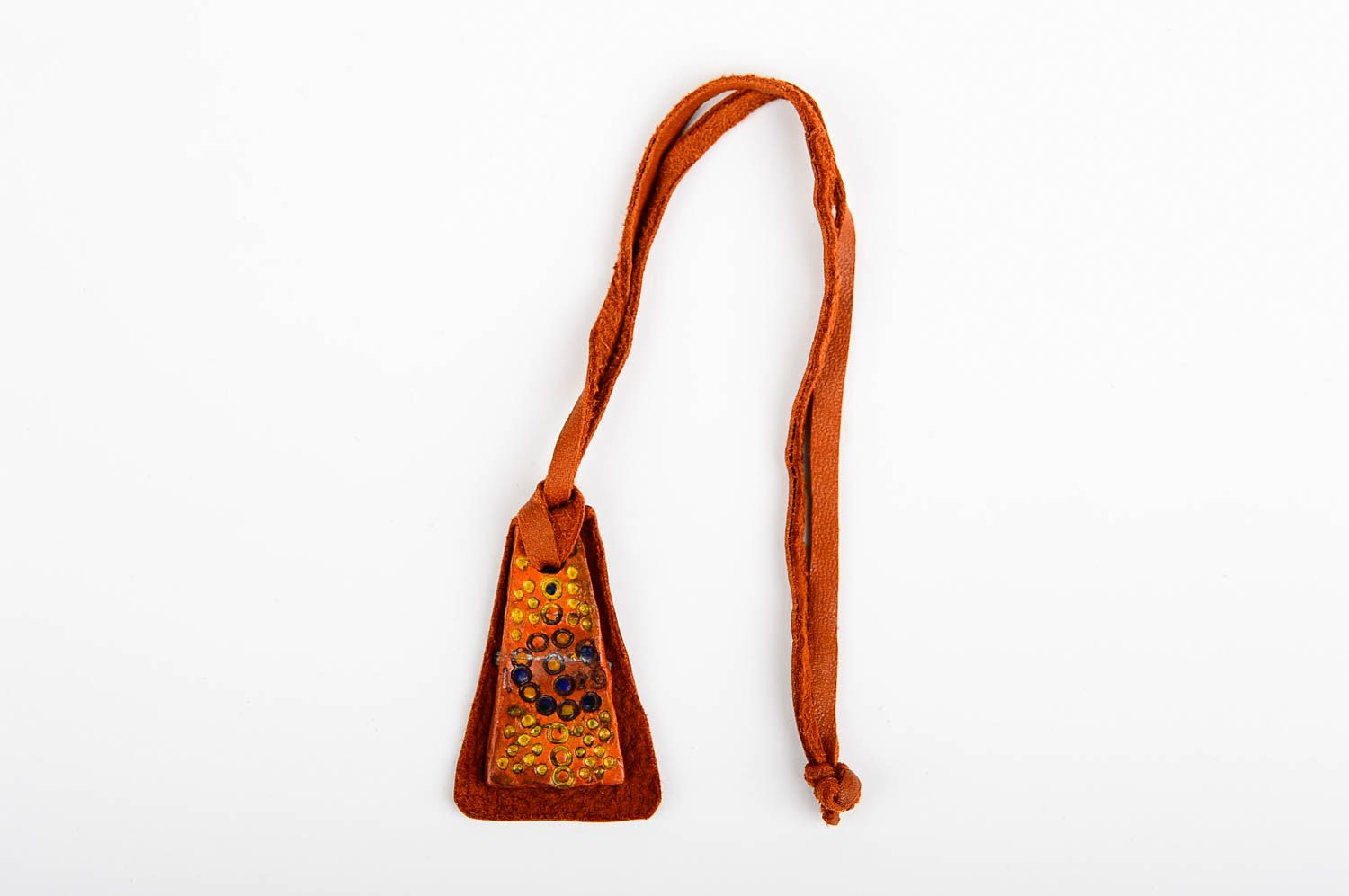 Ceramic accessories handmade pendant brown leather necklace women pendants  photo 1