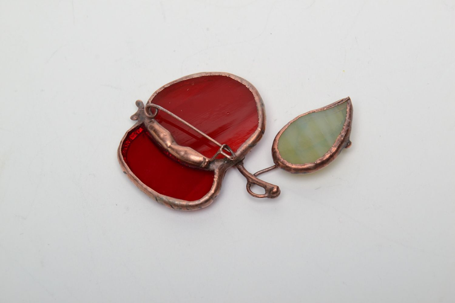 Stained glass brooch in the shape of red apple photo 4