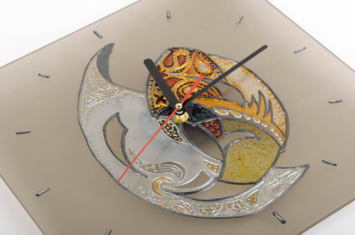 Horloge murale fait main Horloge déco en verre dépoli carrée Accessoire maison photo 5