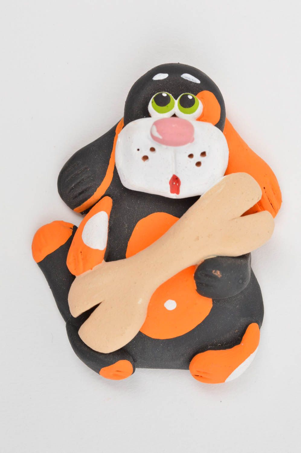 Magnet chien en céramique noir-orange amusant pour réfrigérateur fait main photo 2