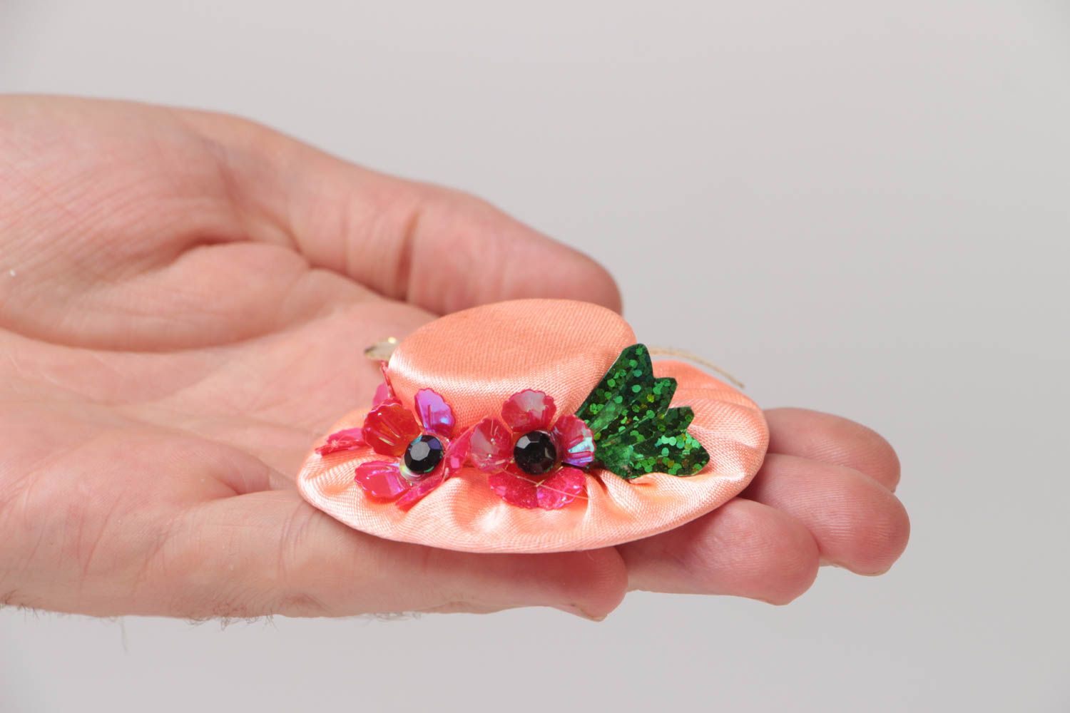 Beautiful bright children's handmade textile scrunchy with pink hat photo 5