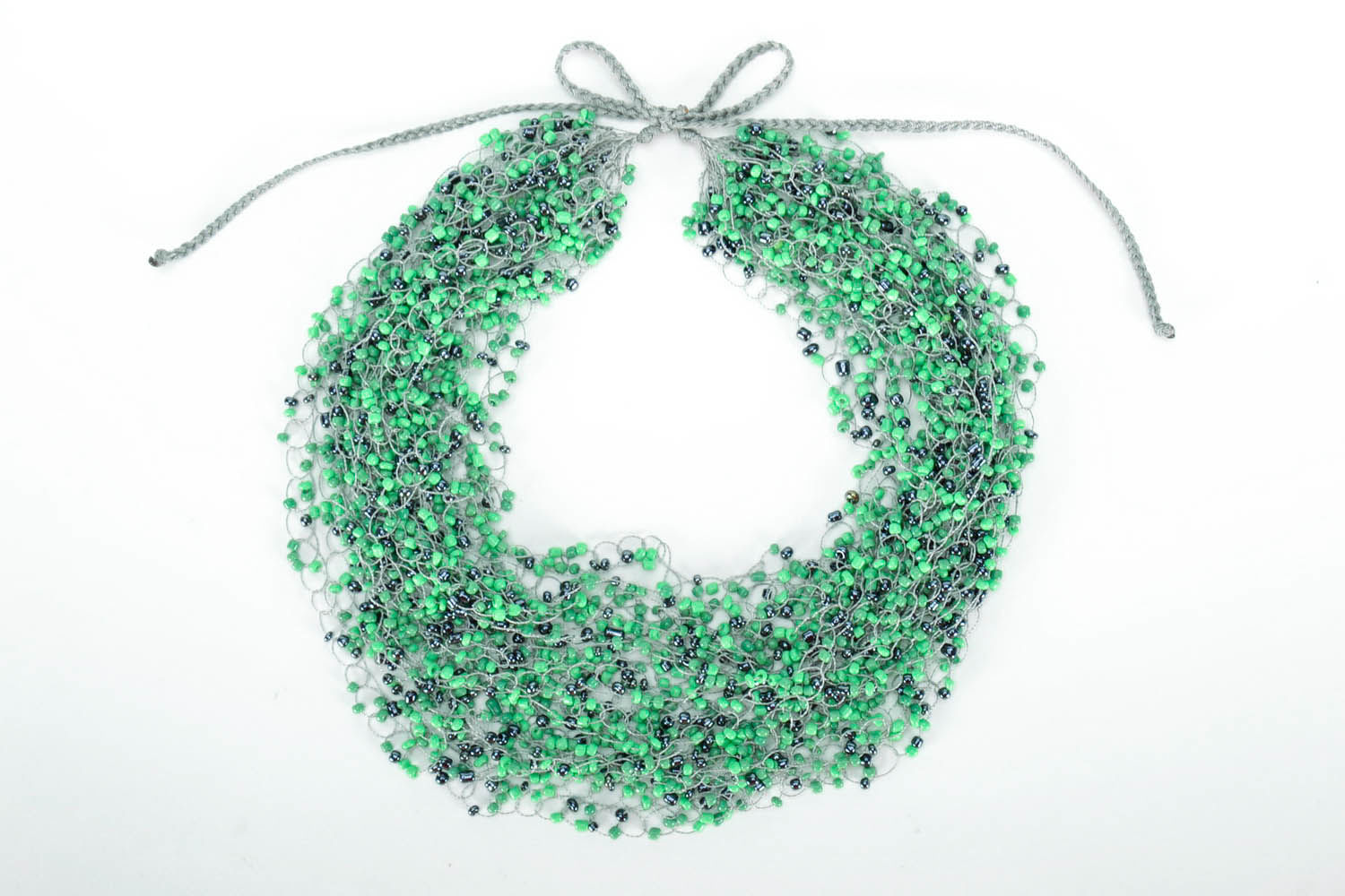 Collier multirangs vert en perles de rocailles fait main photo 1