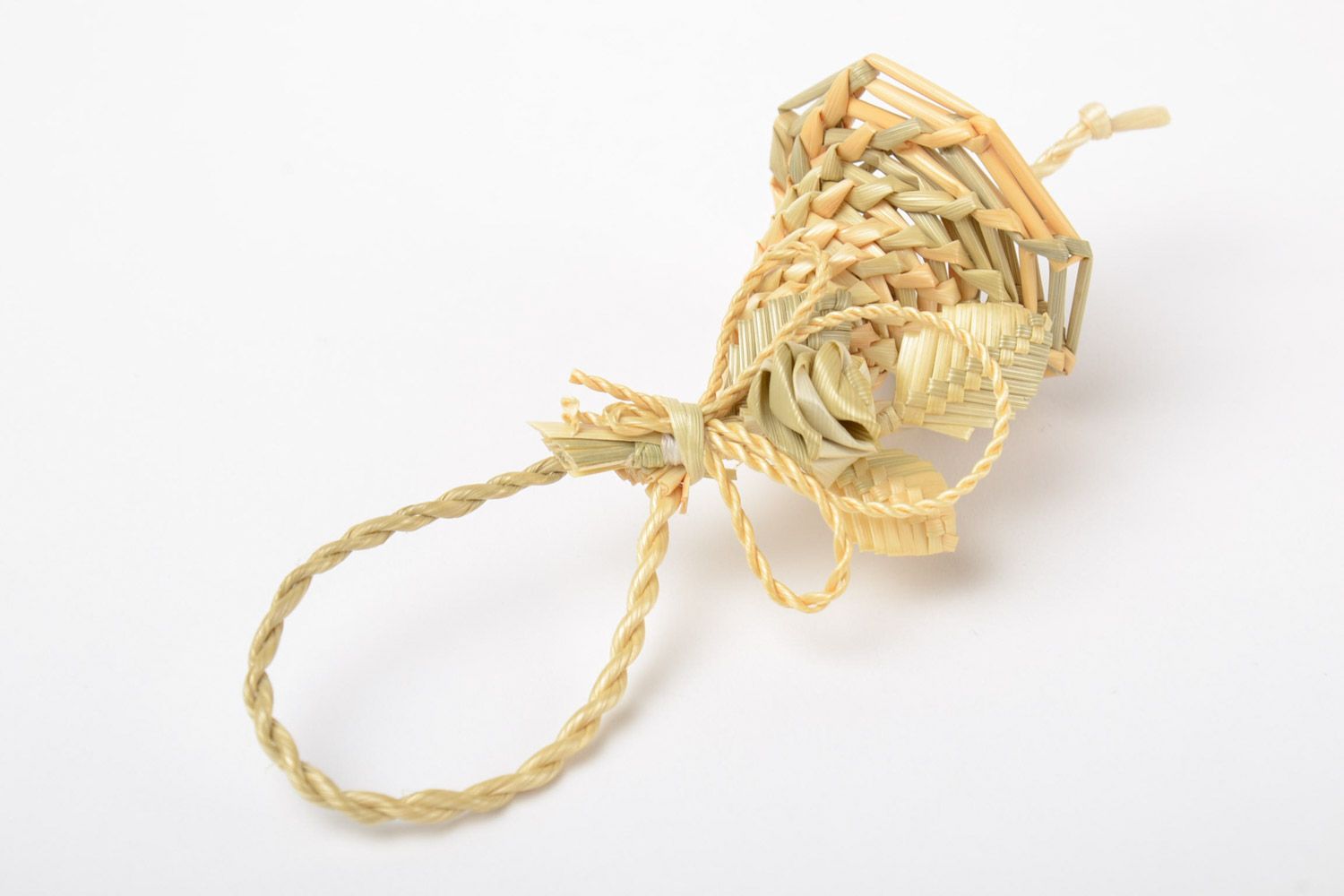 Handmade decorative wall hanging woven of straw in the shape of small bell photo 2