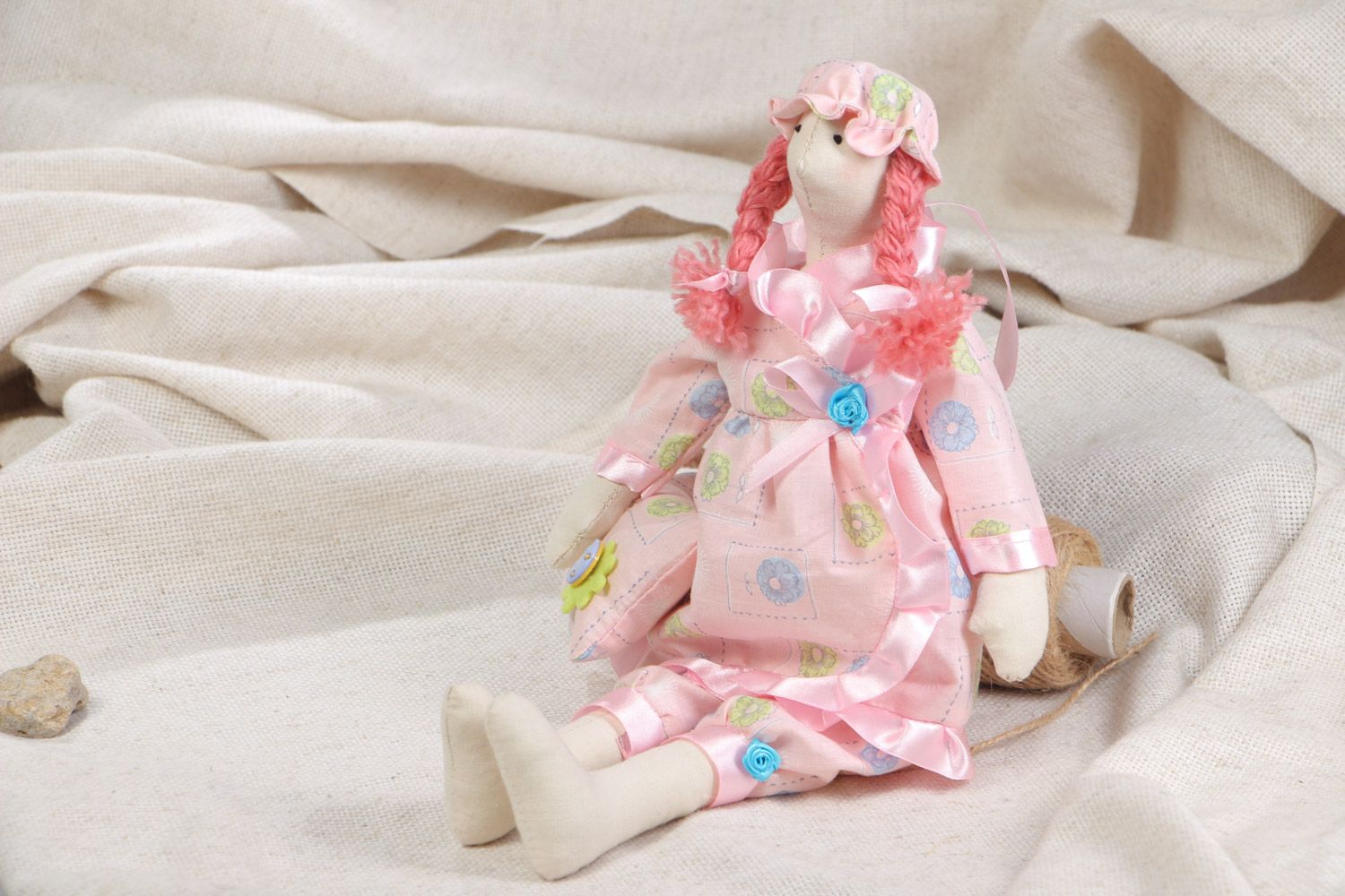 Nice handmade collectible fabric soft doll for children and home decor Sleepy photo 1