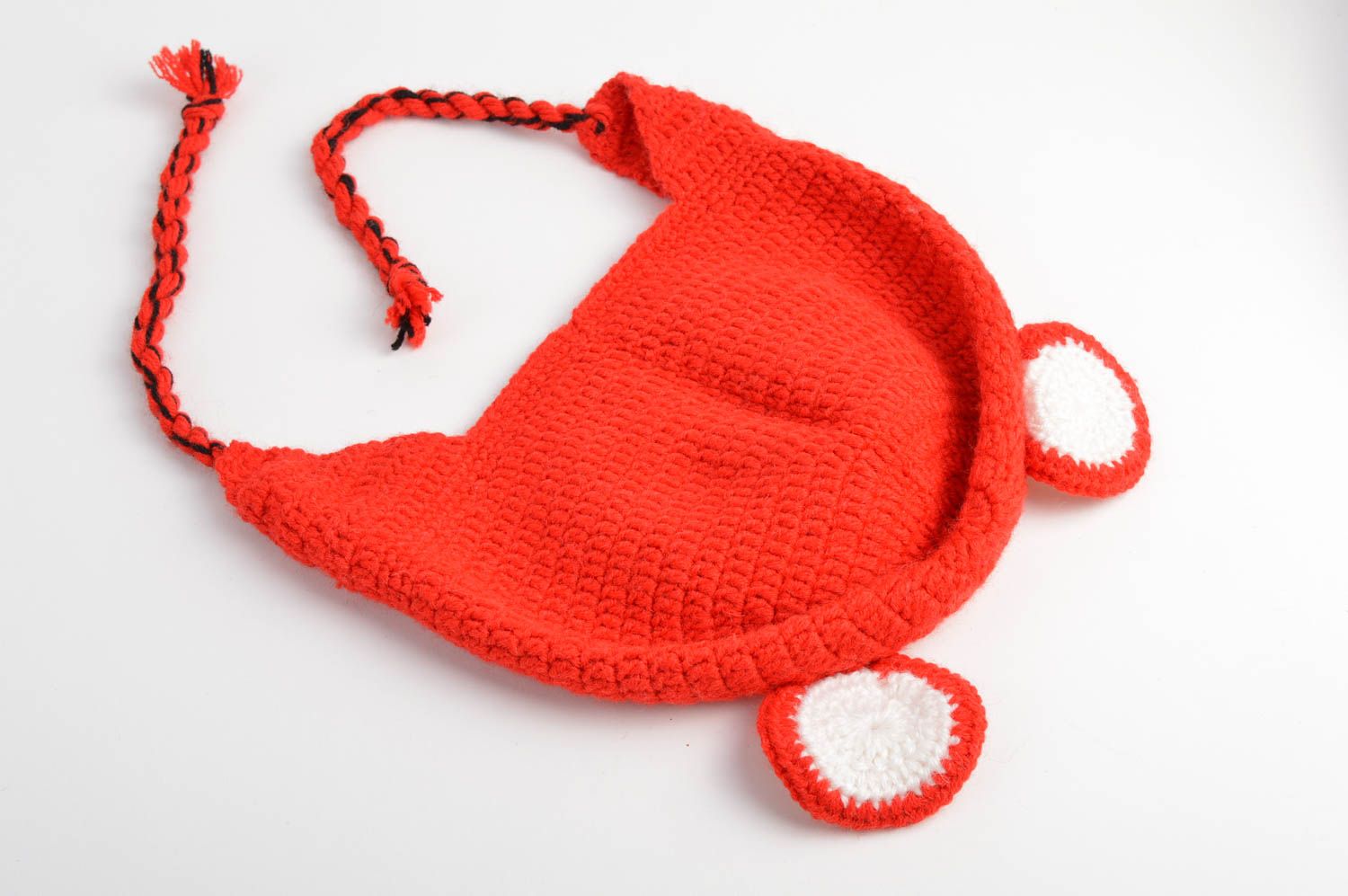 Bonnet tricot fait main Chapeau au crochet Accessoire d'hiver pour enfant rouge photo 4