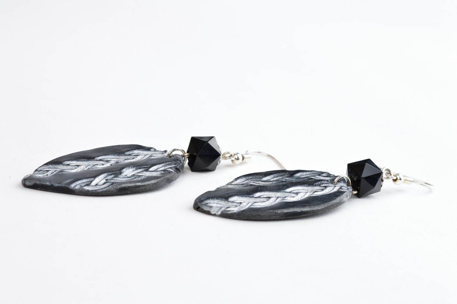 Handmade designer black earrings elegant stylish earrings unusual accessory photo 3