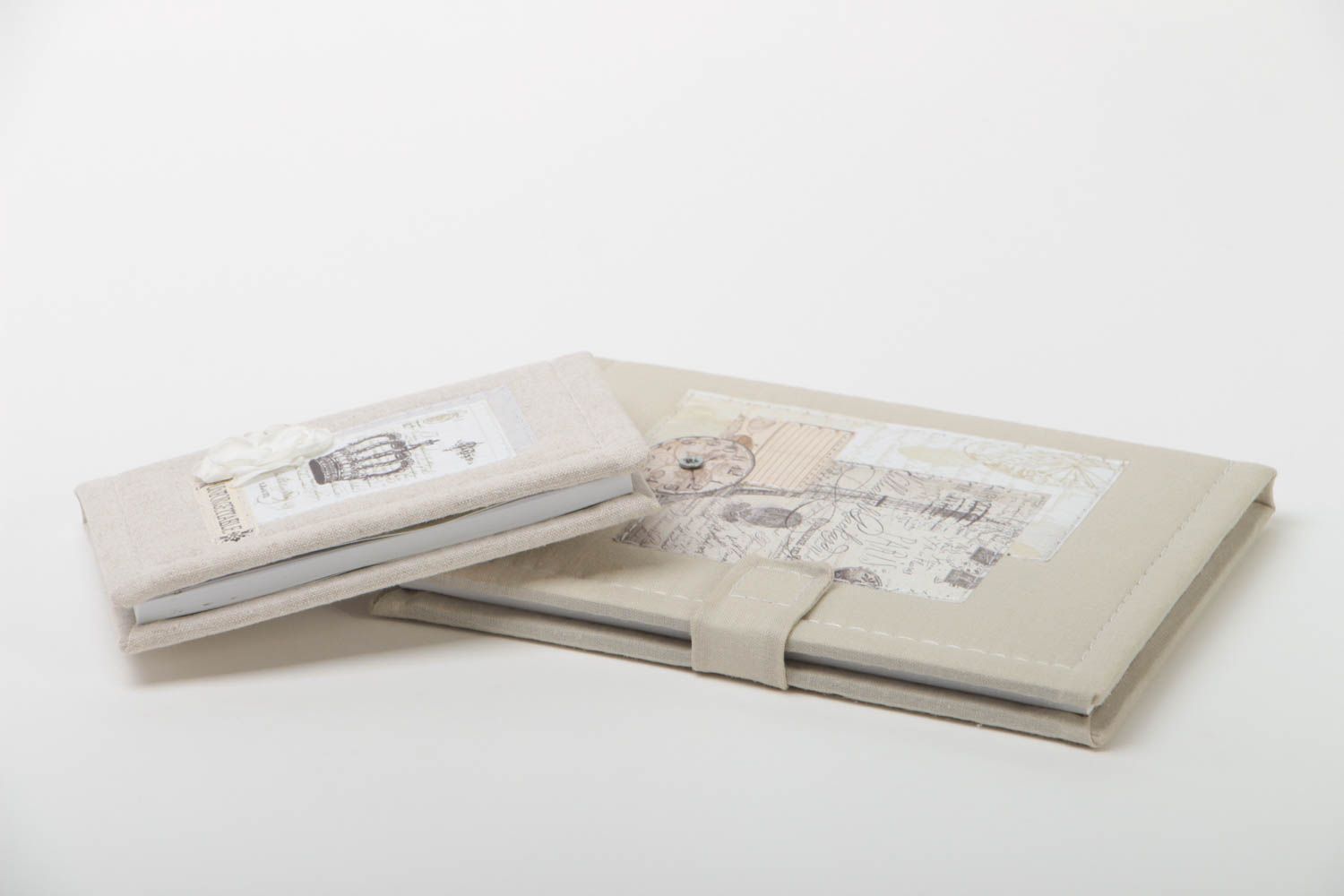 Handmade Notizbücher Set 2 Stück mit Stoffhüllen in Beige originell Notizblöcke foto 3
