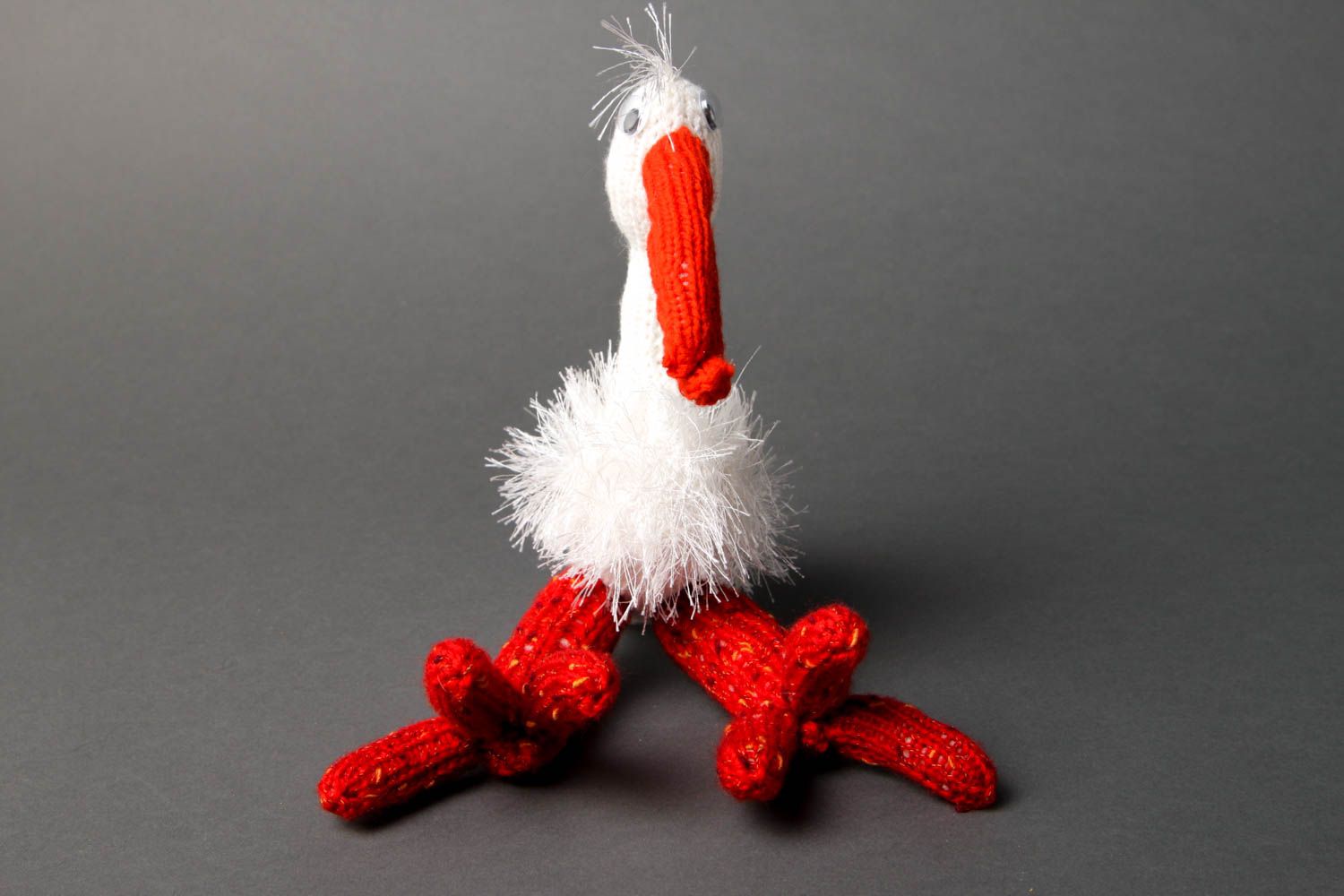 Peluche cigogne Jouet fait main tricoté en laine original Cadeau pour enfant photo 5