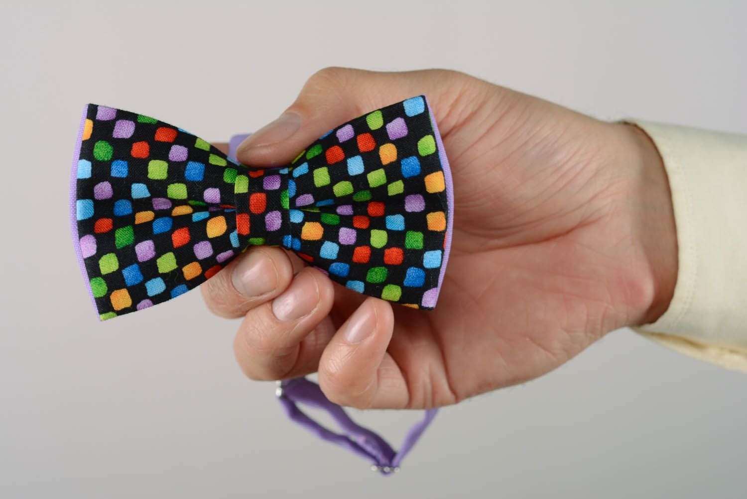 Purple bow tie with colourful squares  photo 5