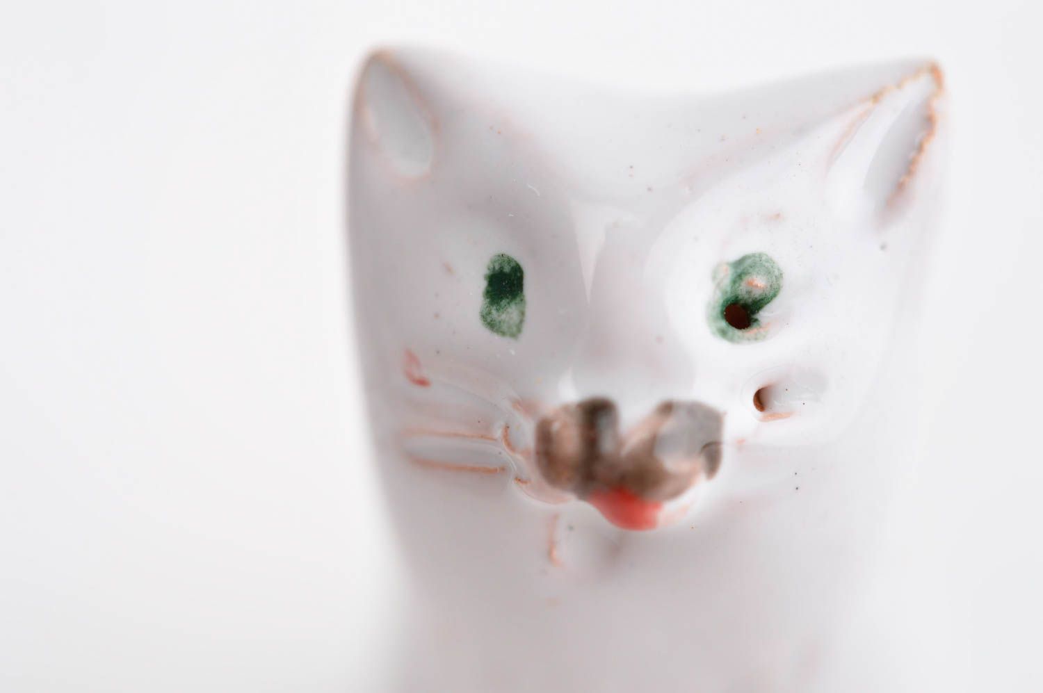 Figurine chat fait main Statuette miniature blanche en argile Déco maison photo 1