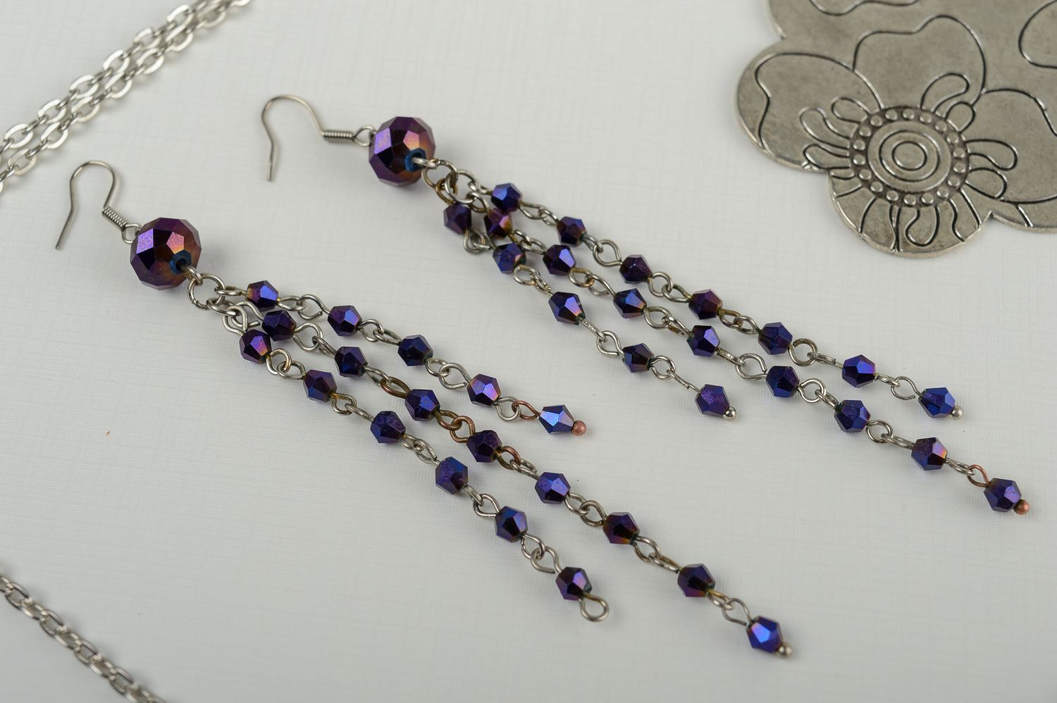 Long beaded earrings handmade earrings with charms stylish accessories photo 1