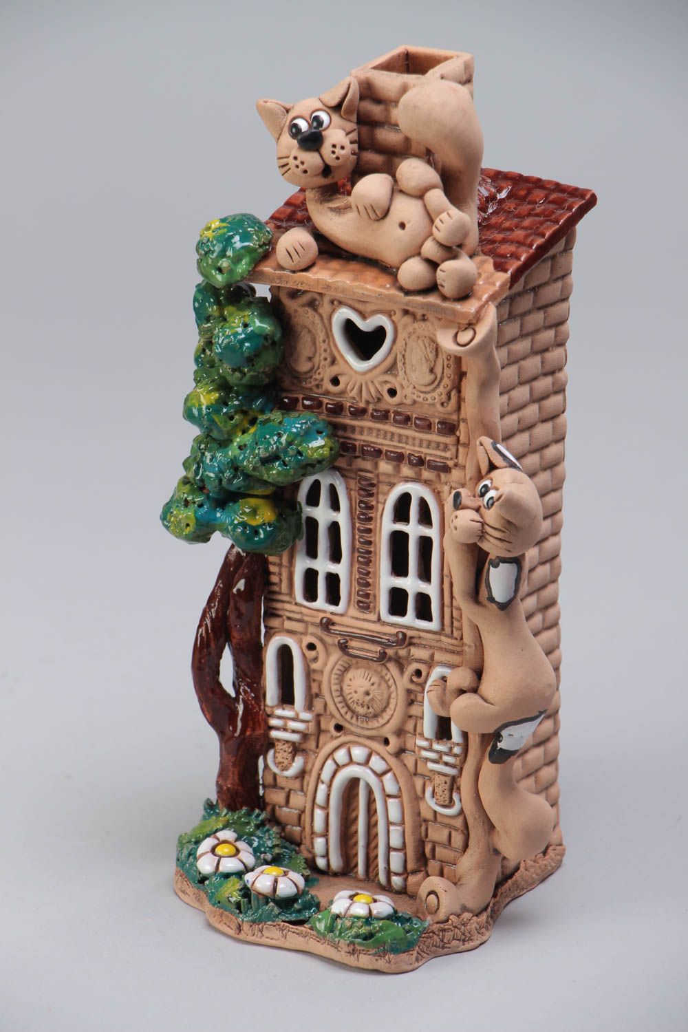Origineller Haus Kerzenhalter aus Keramik handmade Schmuck für Interieur  foto 2