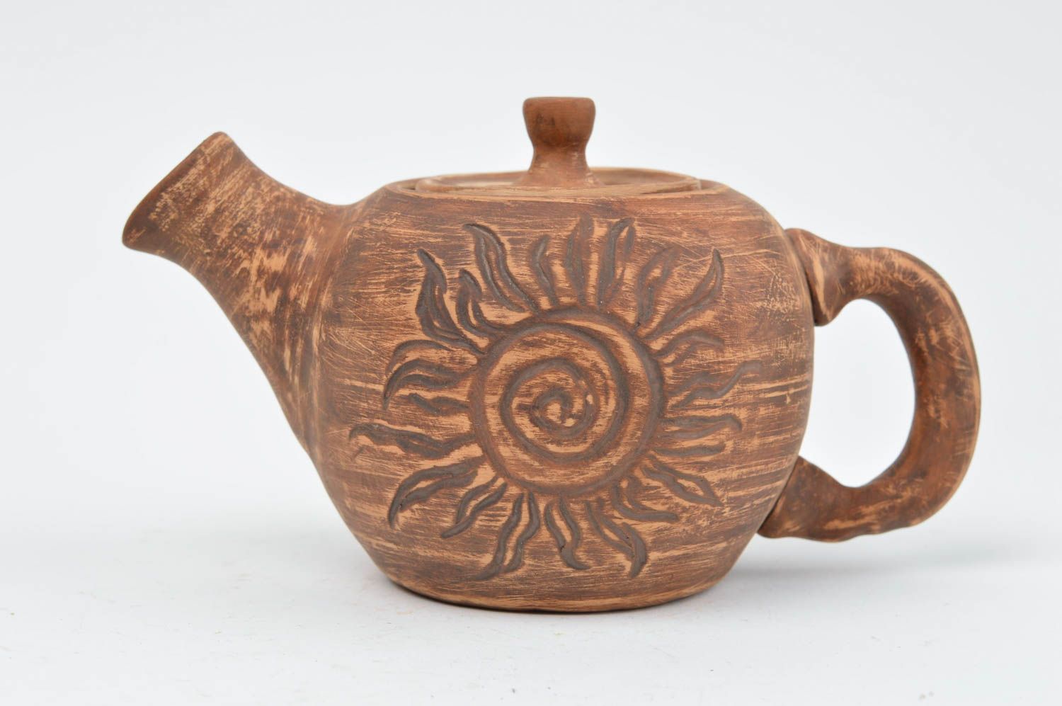 Авторский керамический чайник ручной работы красивый с крышкой и орнаментом фото 2