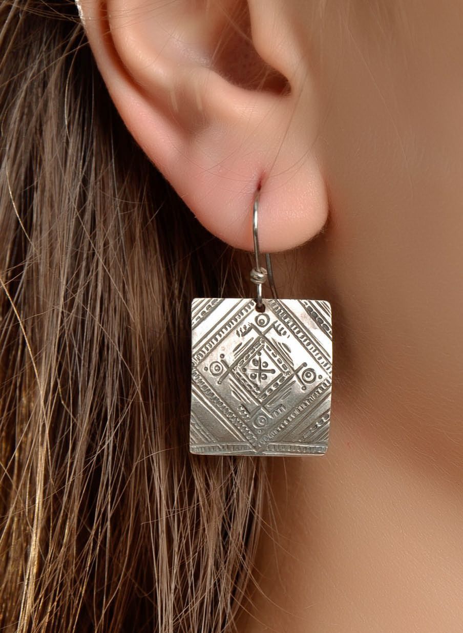 Square melchior earrings with ornament photo 2