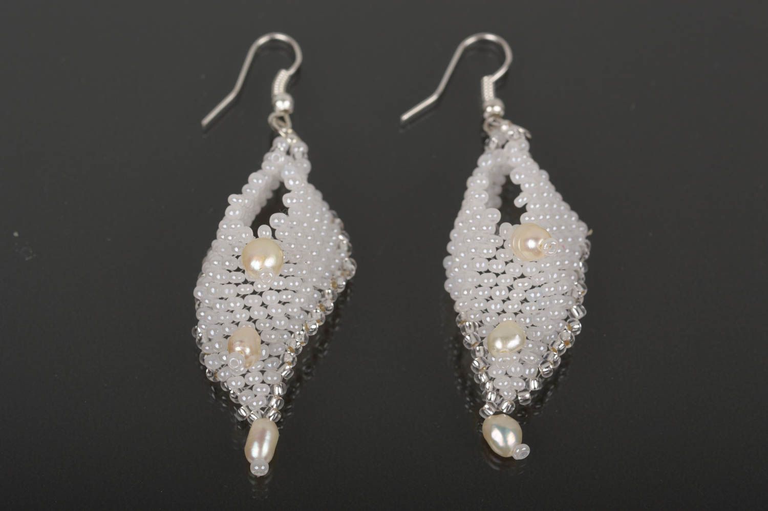 Beautiful handmade beaded earrings pearl earrings wedding jewelry gifts for her photo 1