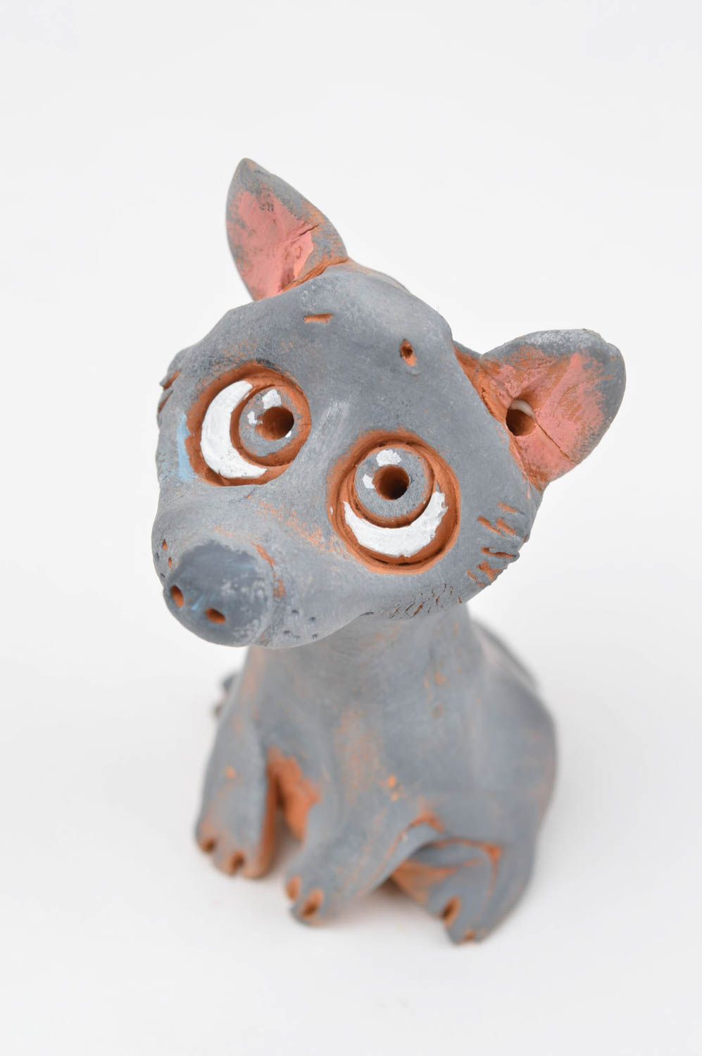 Figurine renard faite main Statuette design gris en céramique Déco maison photo 4