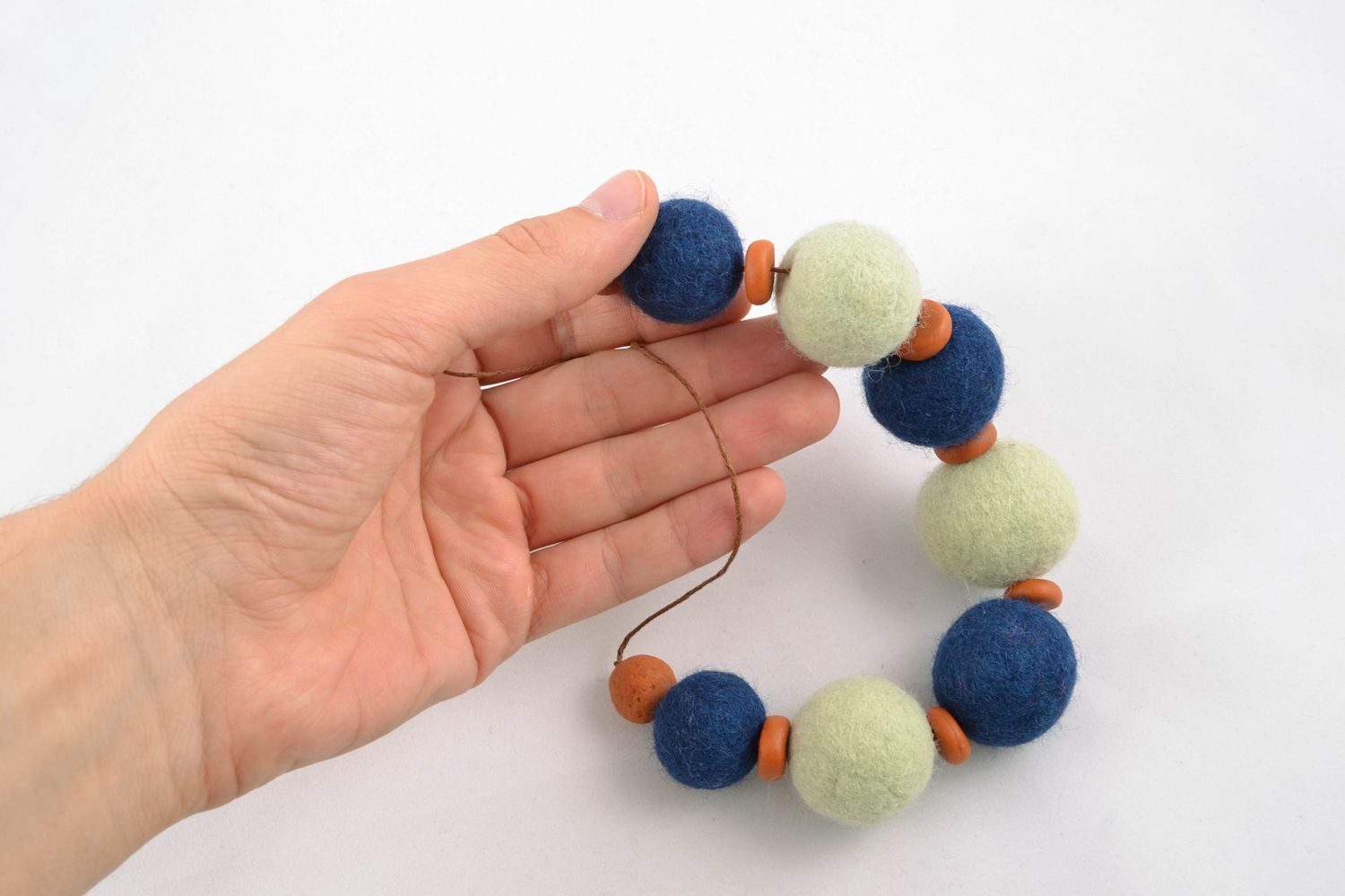 Homemade wool bead necklace photo 4