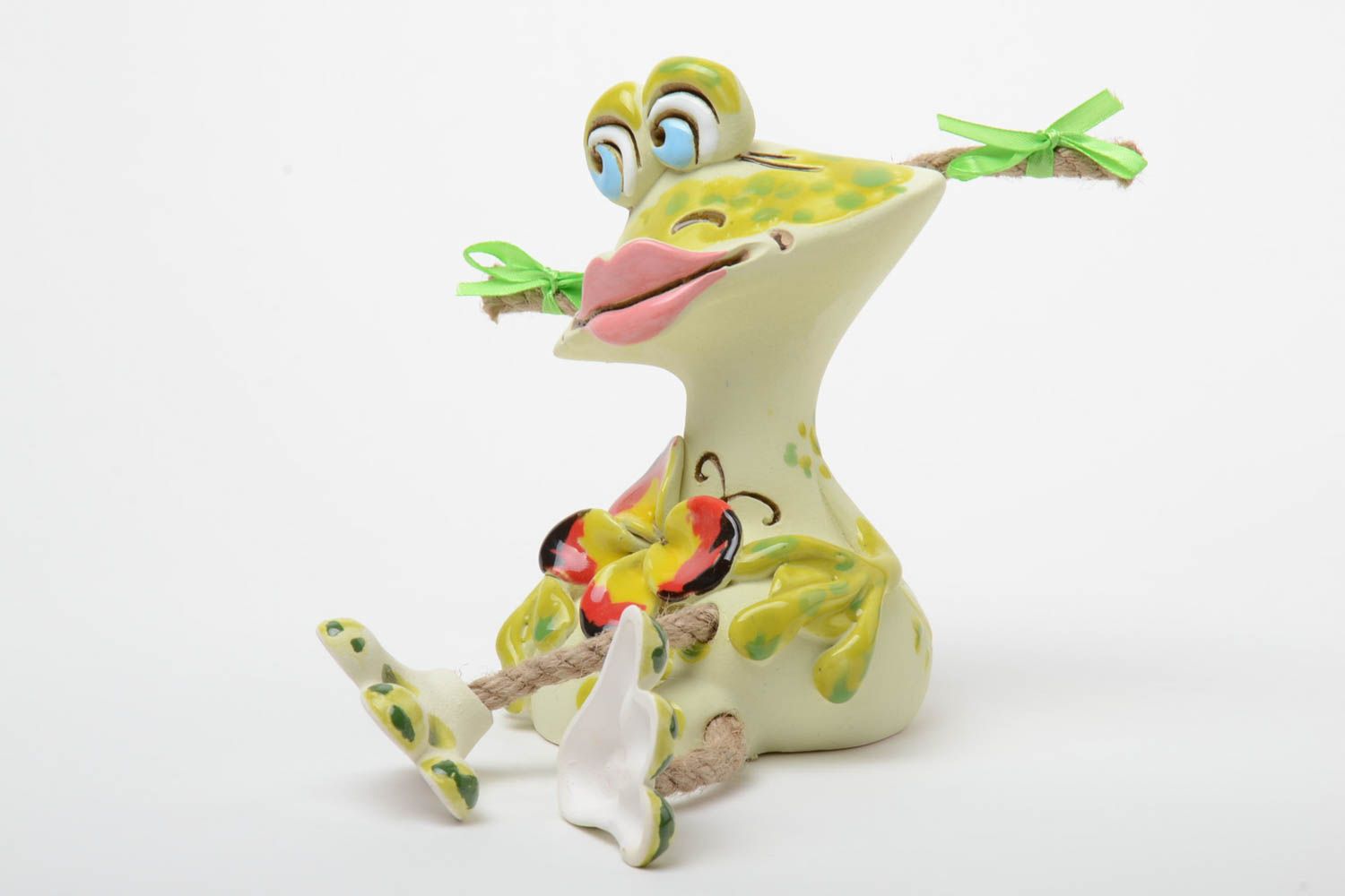 Large handmade designer funny clay money box painted with pigments Frog photo 2