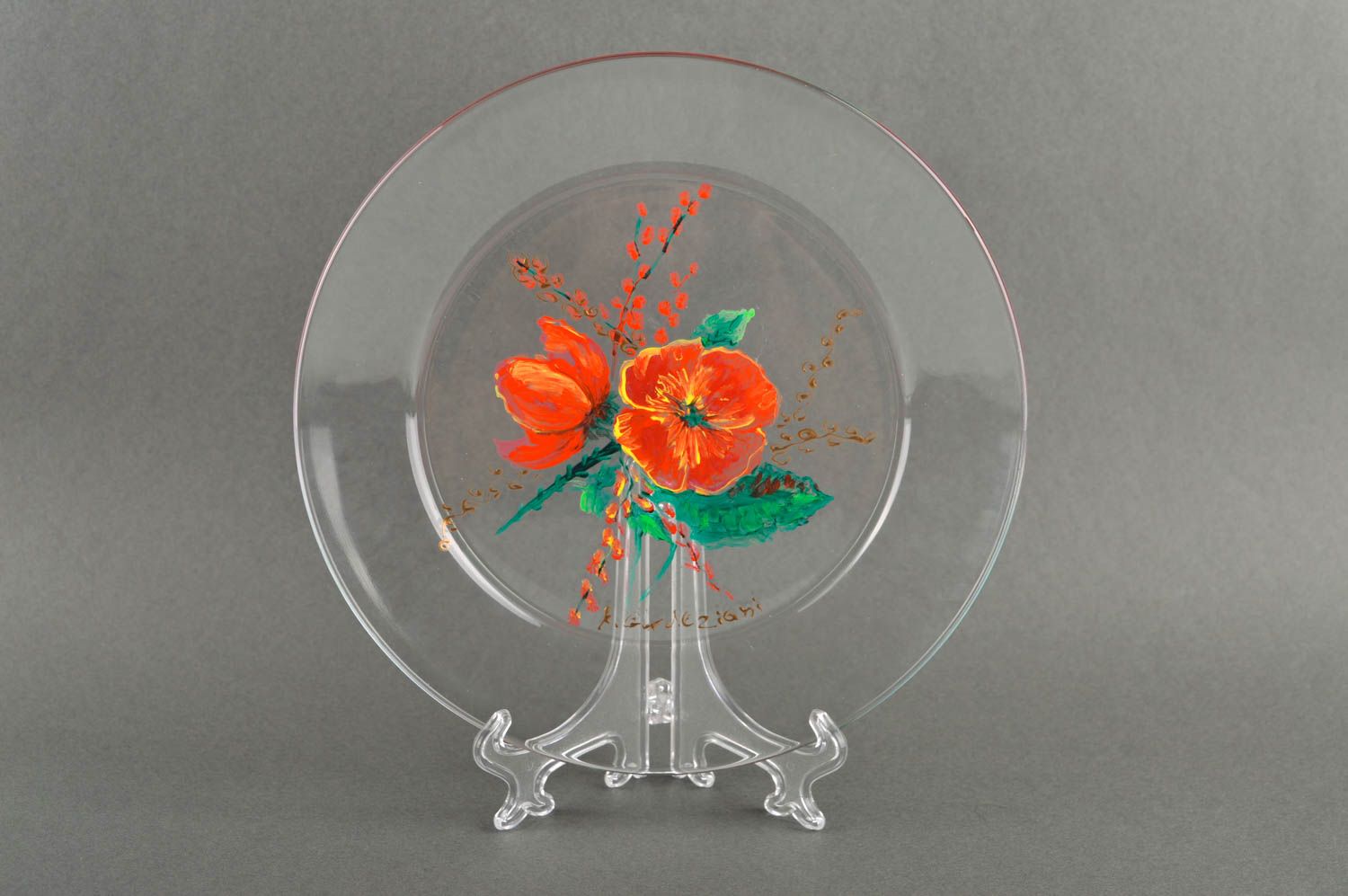 Assiette décorative en verre faite main transparente avec fleurs Déco originale photo 2