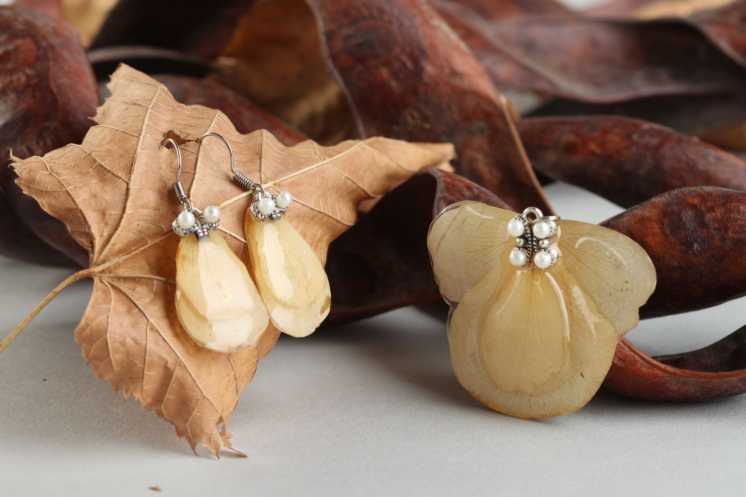 Botanic jewelry epoxy resin earrings handmade jewelry designer pendant photo 1