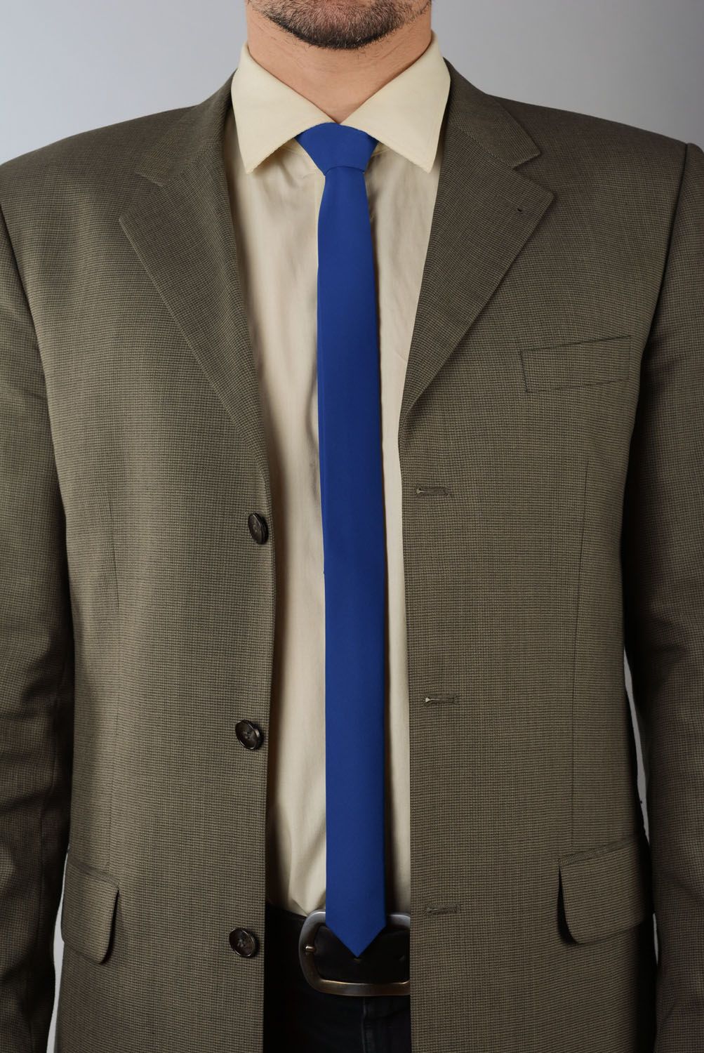 Cravate fine bleue faite main  photo 1