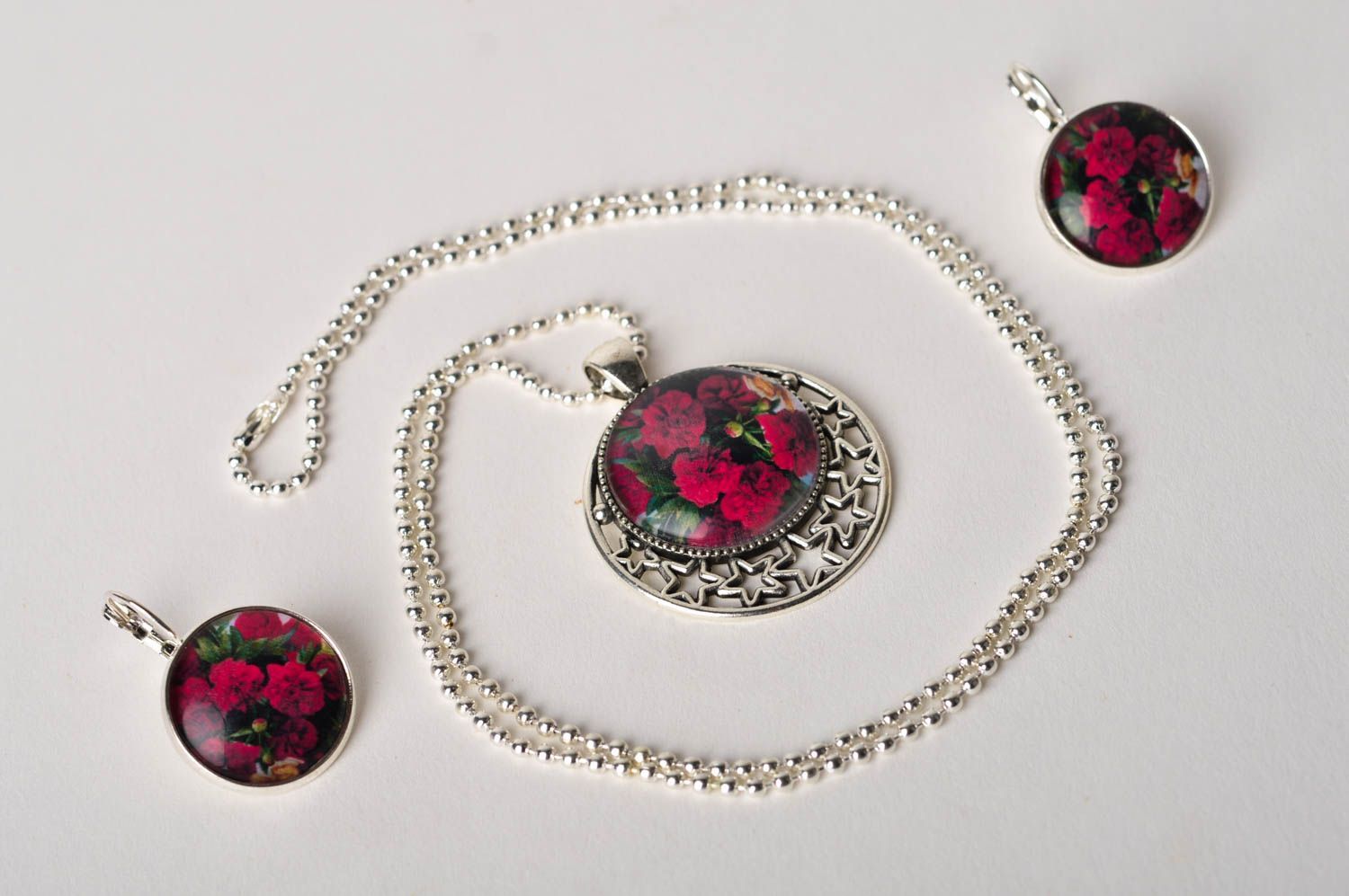 Handmade pendant and earrings unusual set of jewelry metal accessories photo 1