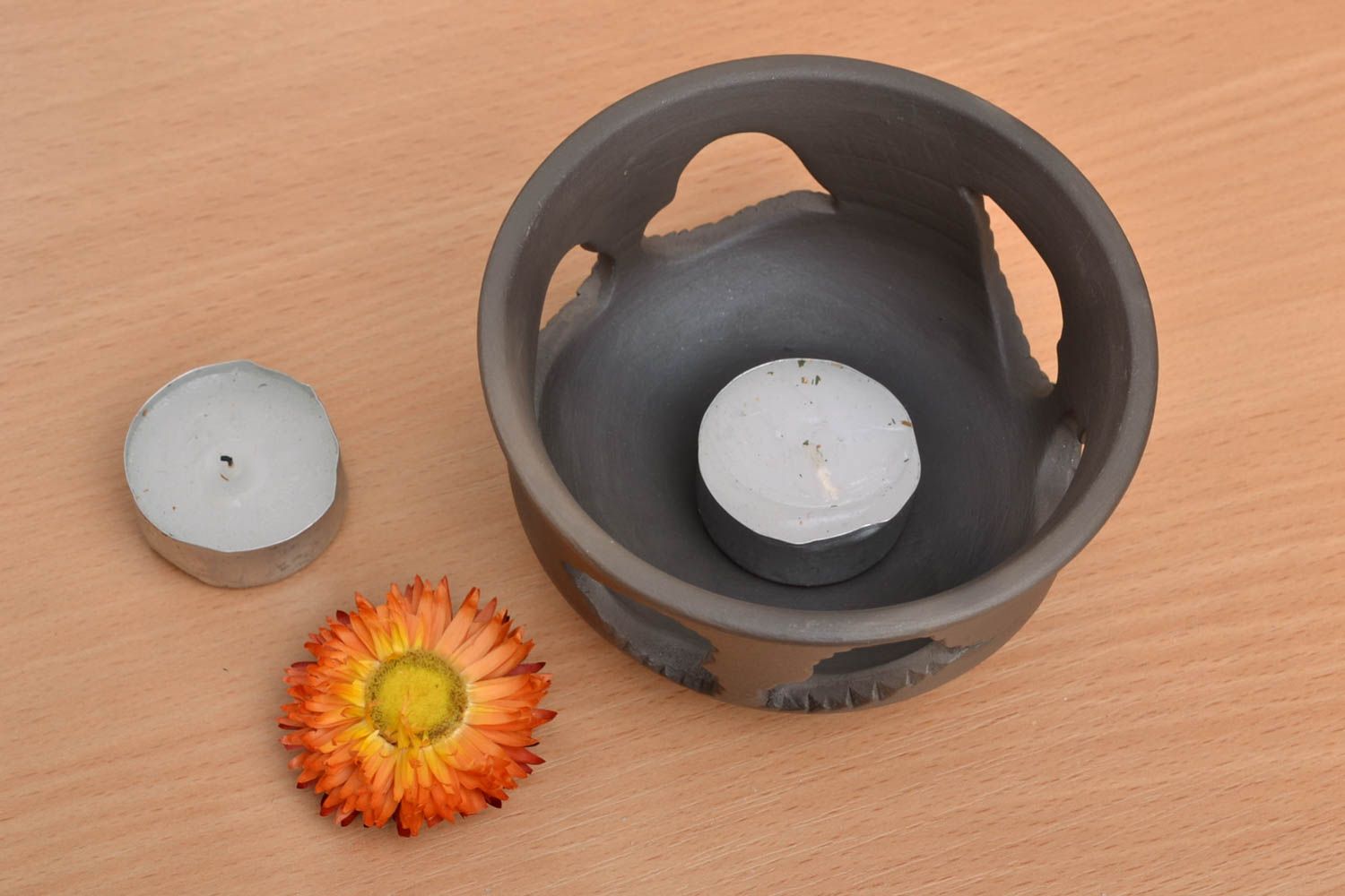 Black ceramic candlestick teapot warmer photo 1