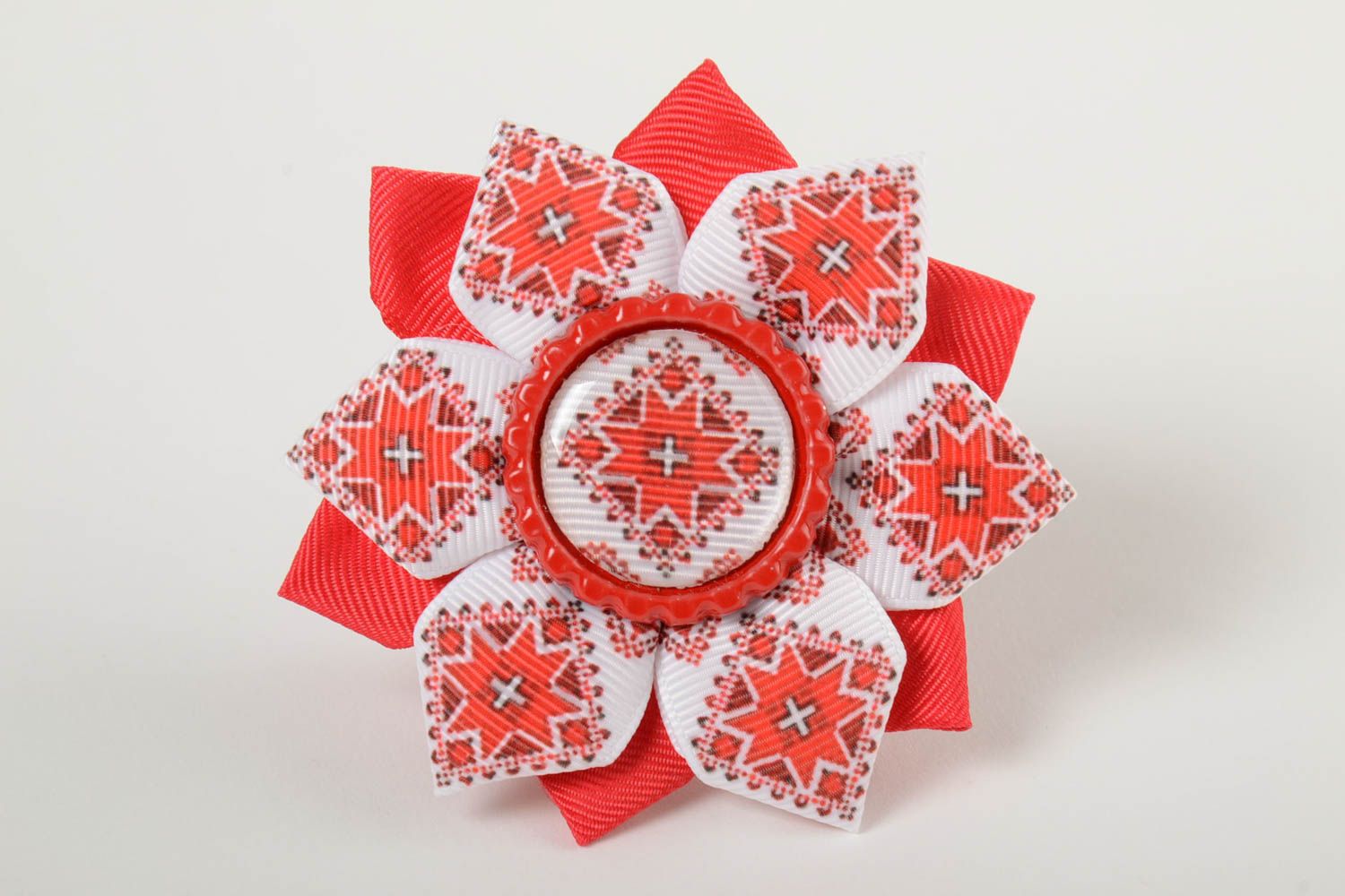 Beautiful handmade rep ribbon textile hair tie of red color in ethnic style photo 4