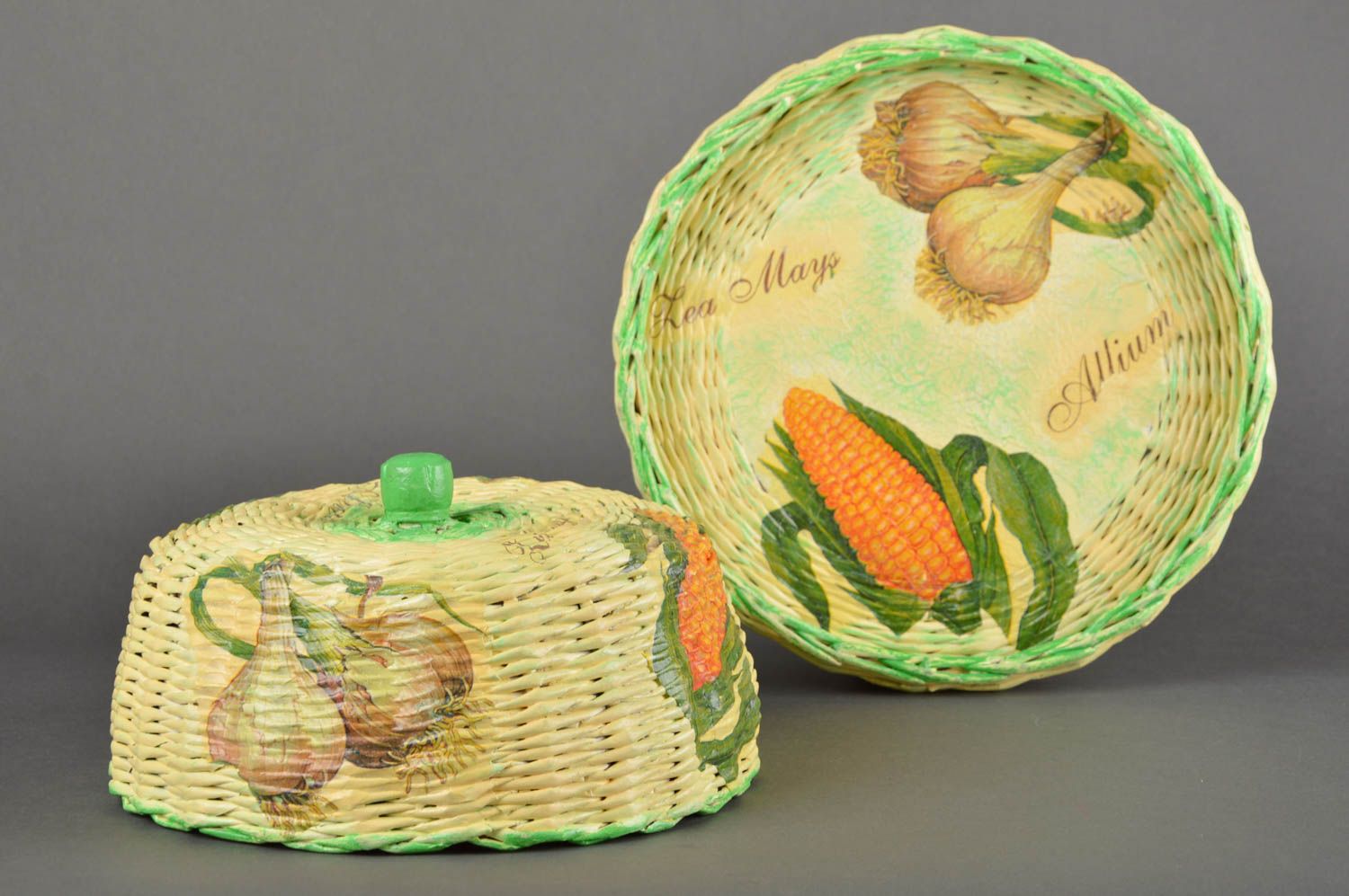 Unusual handmade woven basket woven paper breadbox newspaper craft small gifts photo 5