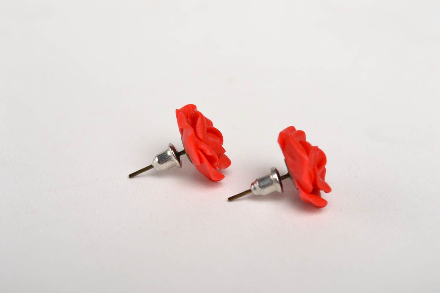 Handmade red flower earrings polymer clay earrings bright summer jewelry photo 4