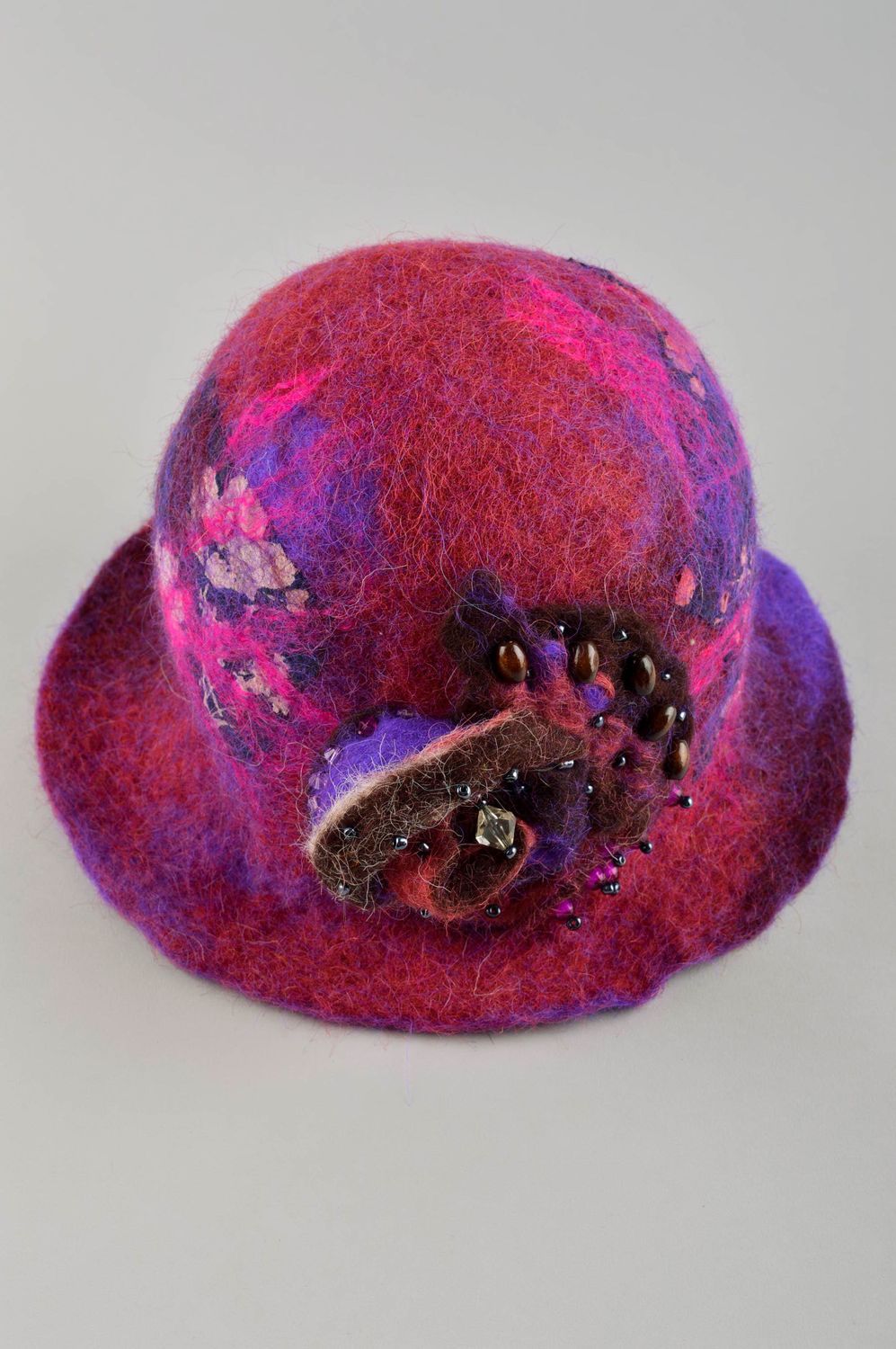 Handmade Damen Hut Accessoire für Frauen schöner Filz Hut in Violett mit Blume foto 5