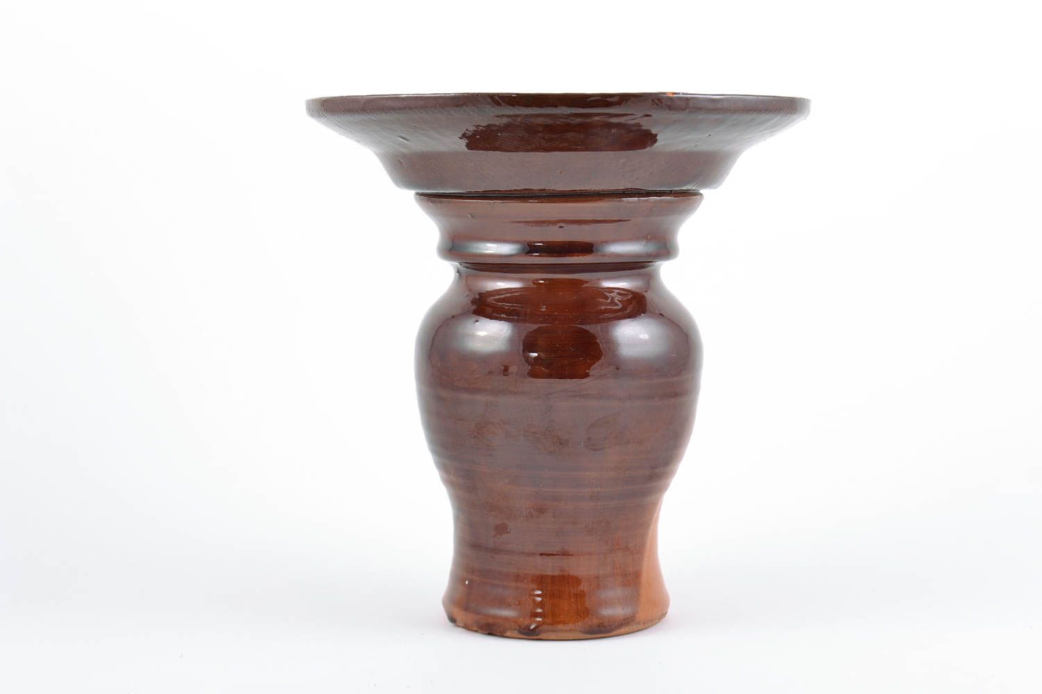 Petit vase en terre cuite original faite main couvert de glaçure brun foncé photo 2