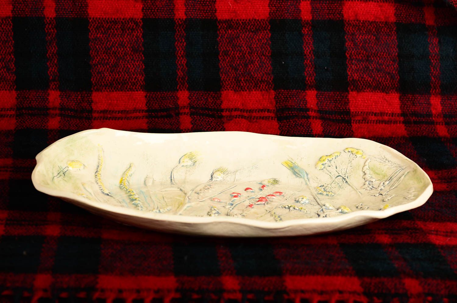 Керамическая тарелка хэнд мэйд глиняная посуда расписная тарелка большая фото 3