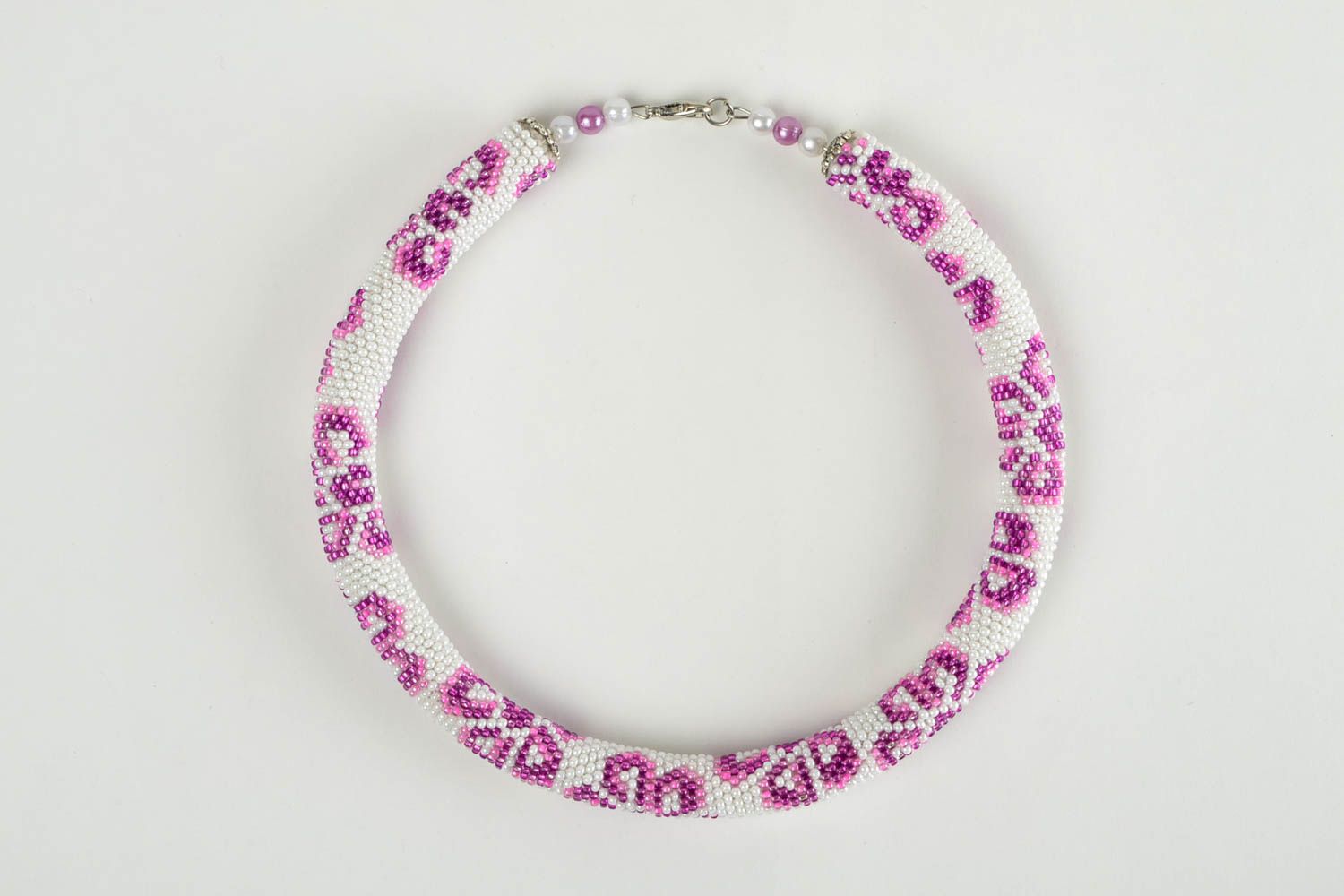 Collier spirale Bijou fait main perles de rocaille blanc rose Cadeau pour femme photo 4