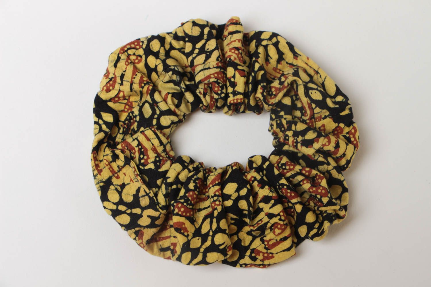 Handmade laconic decorative cotton fabric hair band in yellow and brown colors photo 2