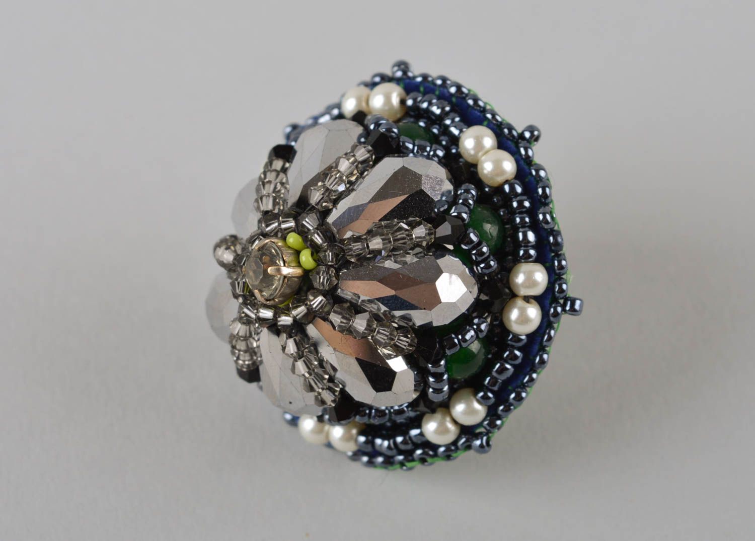 Кольцо ручной работы винтажное кольцо роскошное украшение из бисера праздничное фото 2