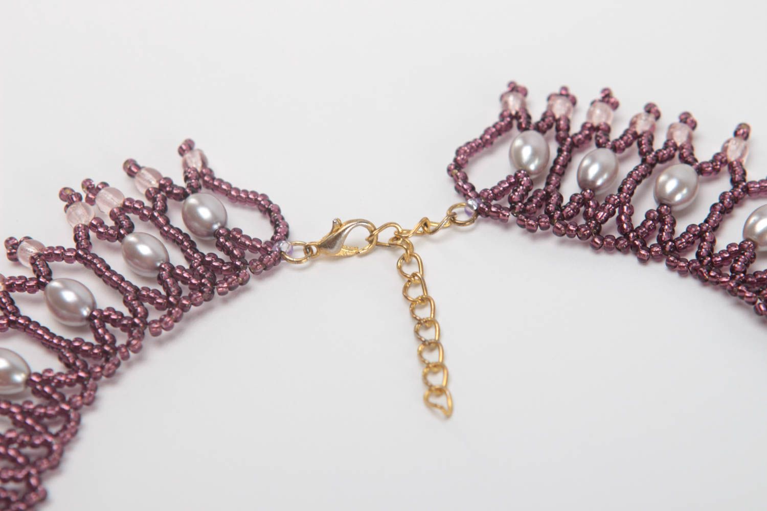 Ожерелье из бисера и керамических бусин ручной работы авторское ажурное фото 4