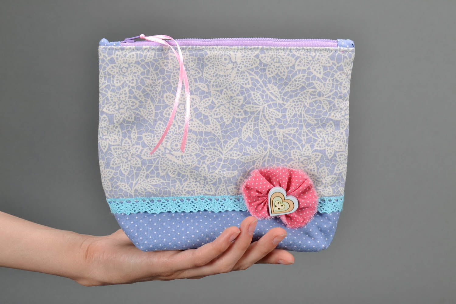 Cotton beauty bag with zipper photo 3