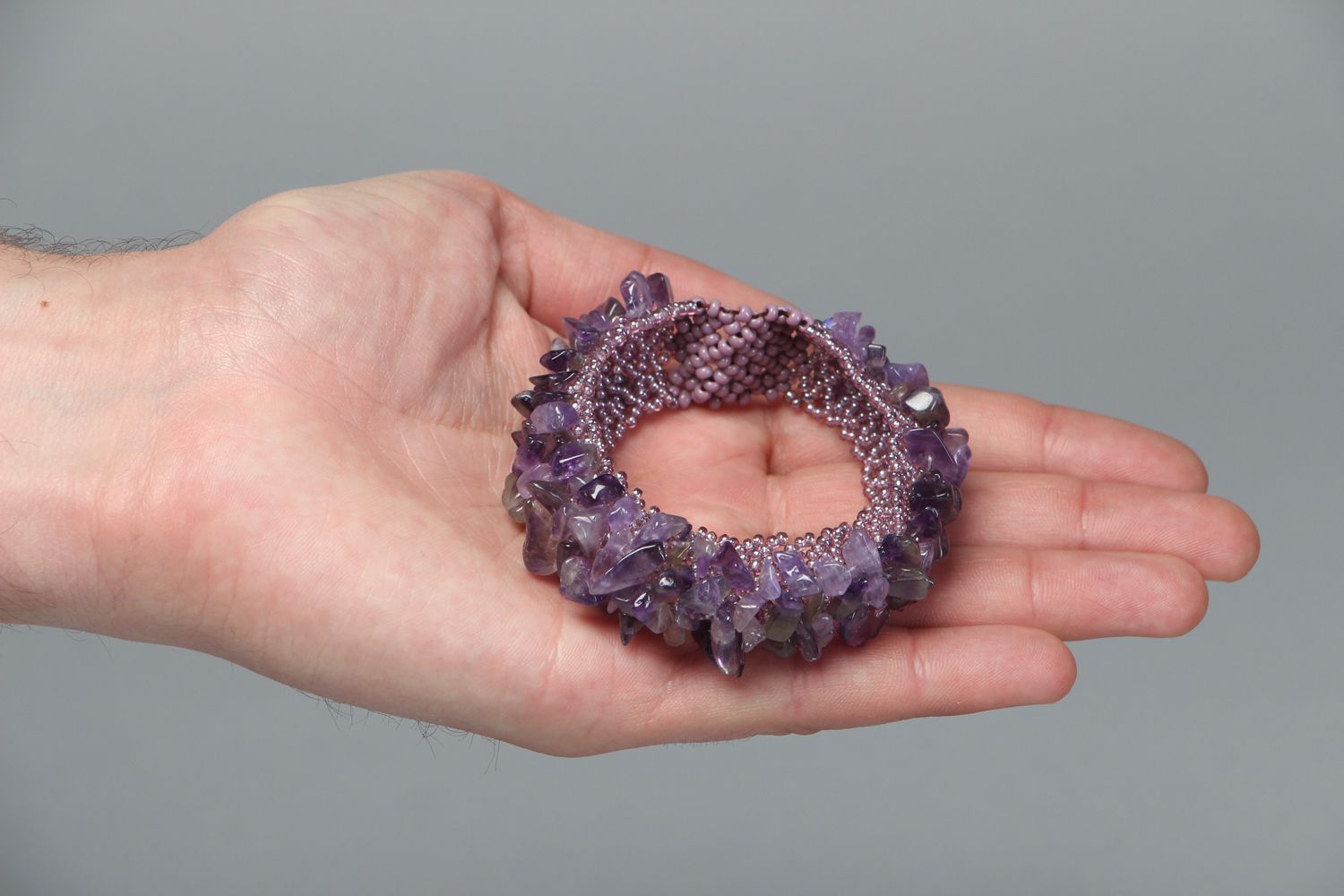 Amethyst purple stone beads all-size bracelet for women photo 3