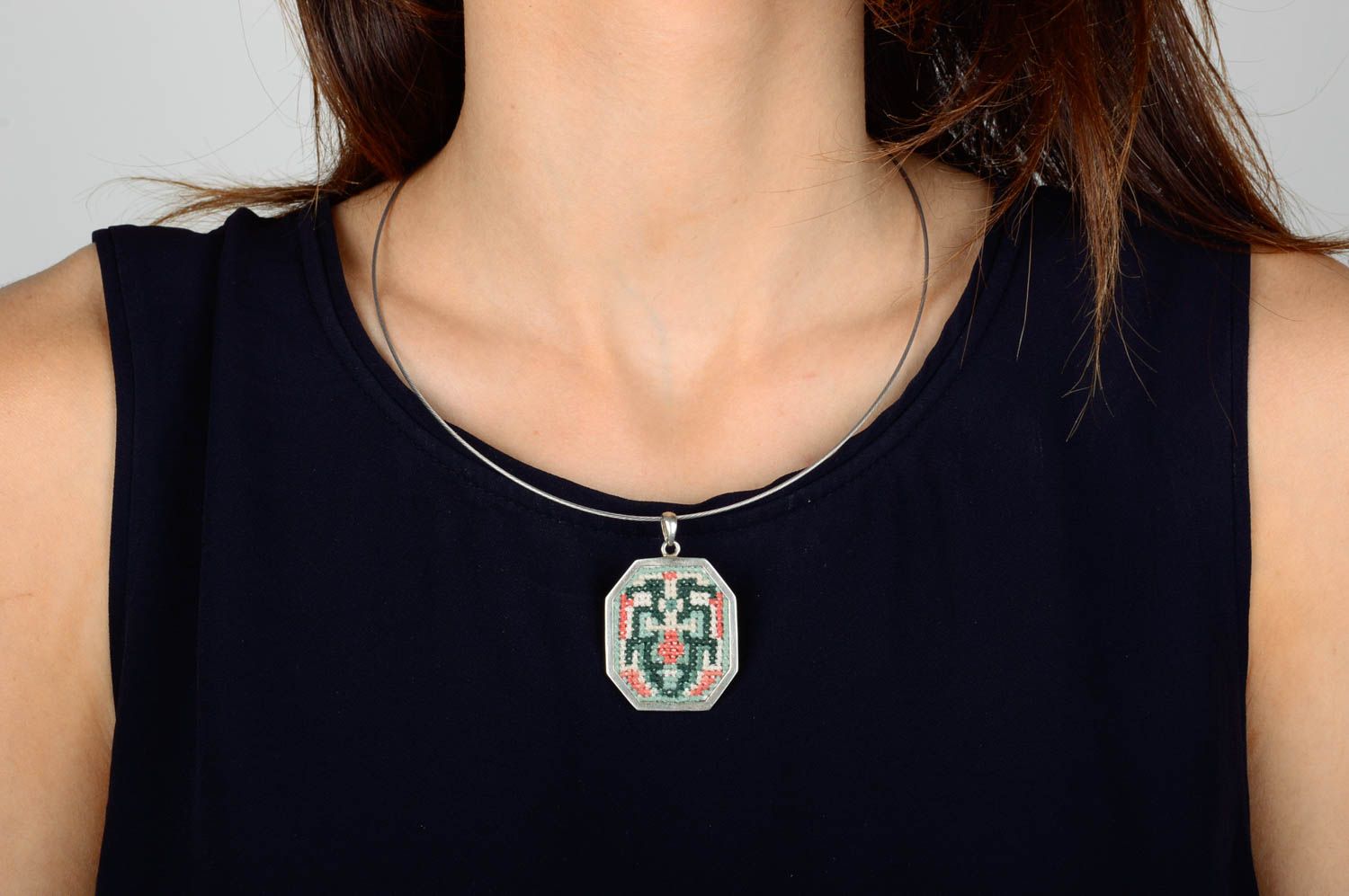 Female handmade pendant beautiful designer accessory cute embroidered pendant photo 2