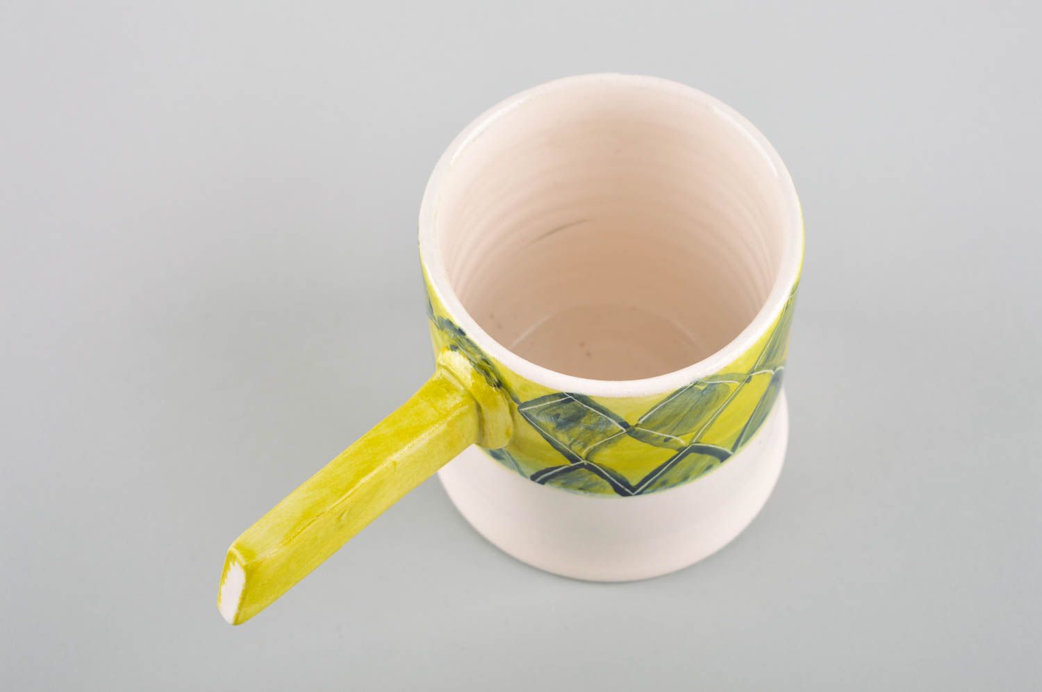 Art porcelain lime and yellow colors' handmade cup with stick shape handle photo 3