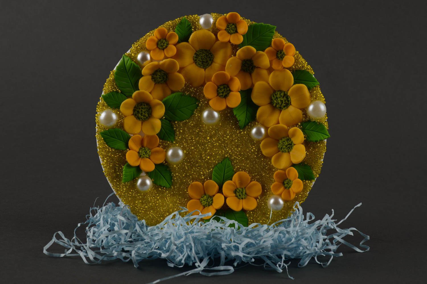 Handmade Wanddeko Teller ausgefallenes Geschenk Teller mit Blumen aus Keramik foto 1