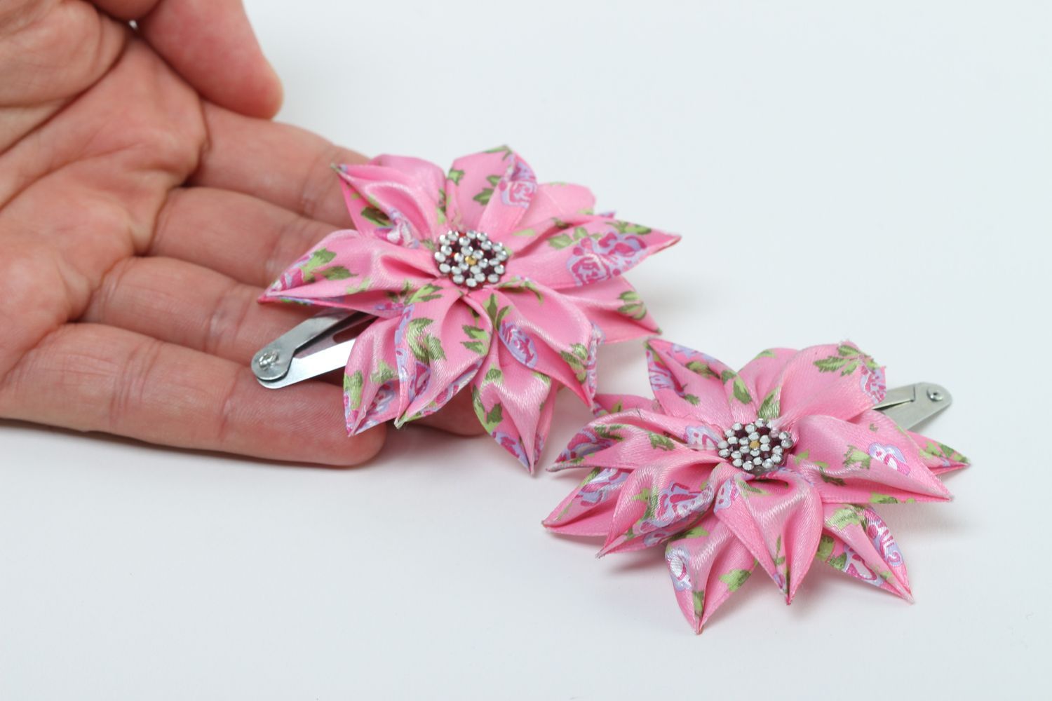Stylish handmade flower barrettes 2 pieces hair clip kanzashi flower gift ideas photo 5