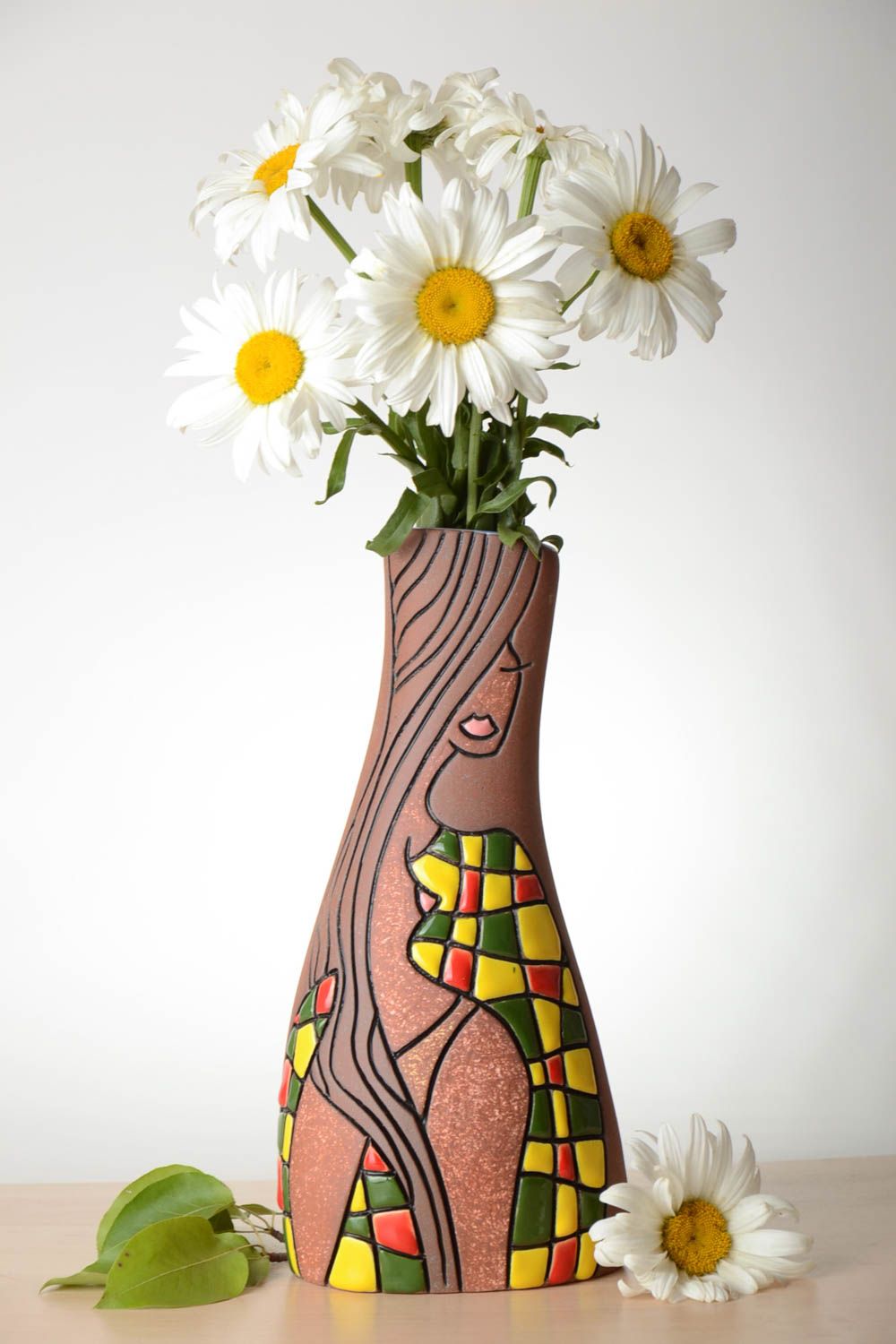 12 inches clay hand-painted vase in art style with woman picture 2 lb photo 1